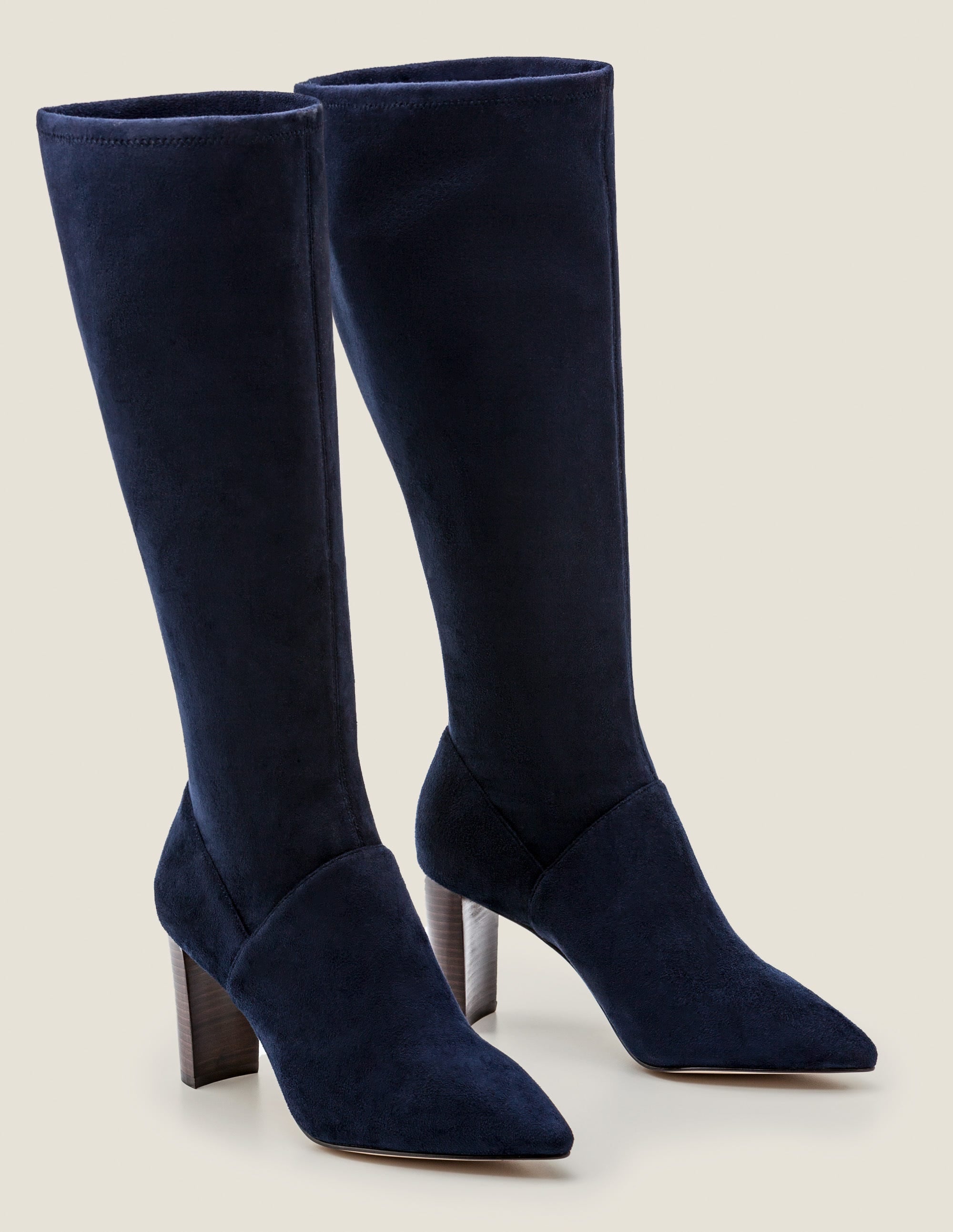 Pointed Toe Stretch Boots-Navy - Image 1