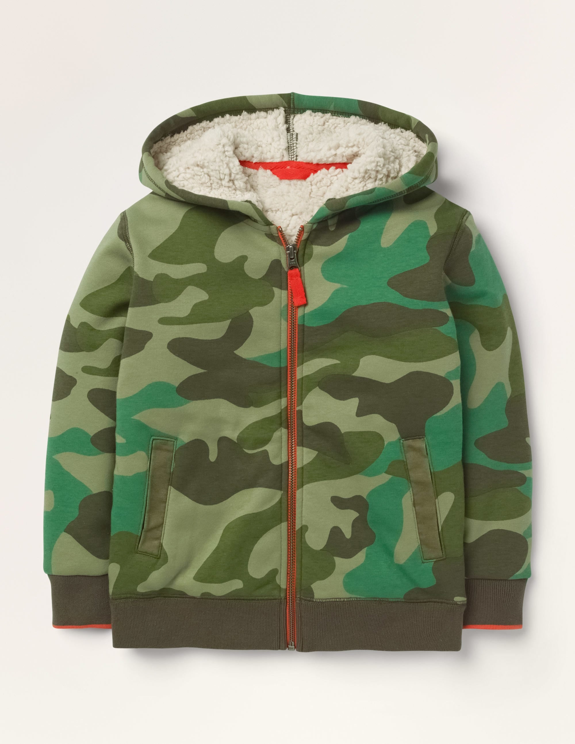 Borg-lined Zip-up Hoodie-Green Camouflage - Image 1