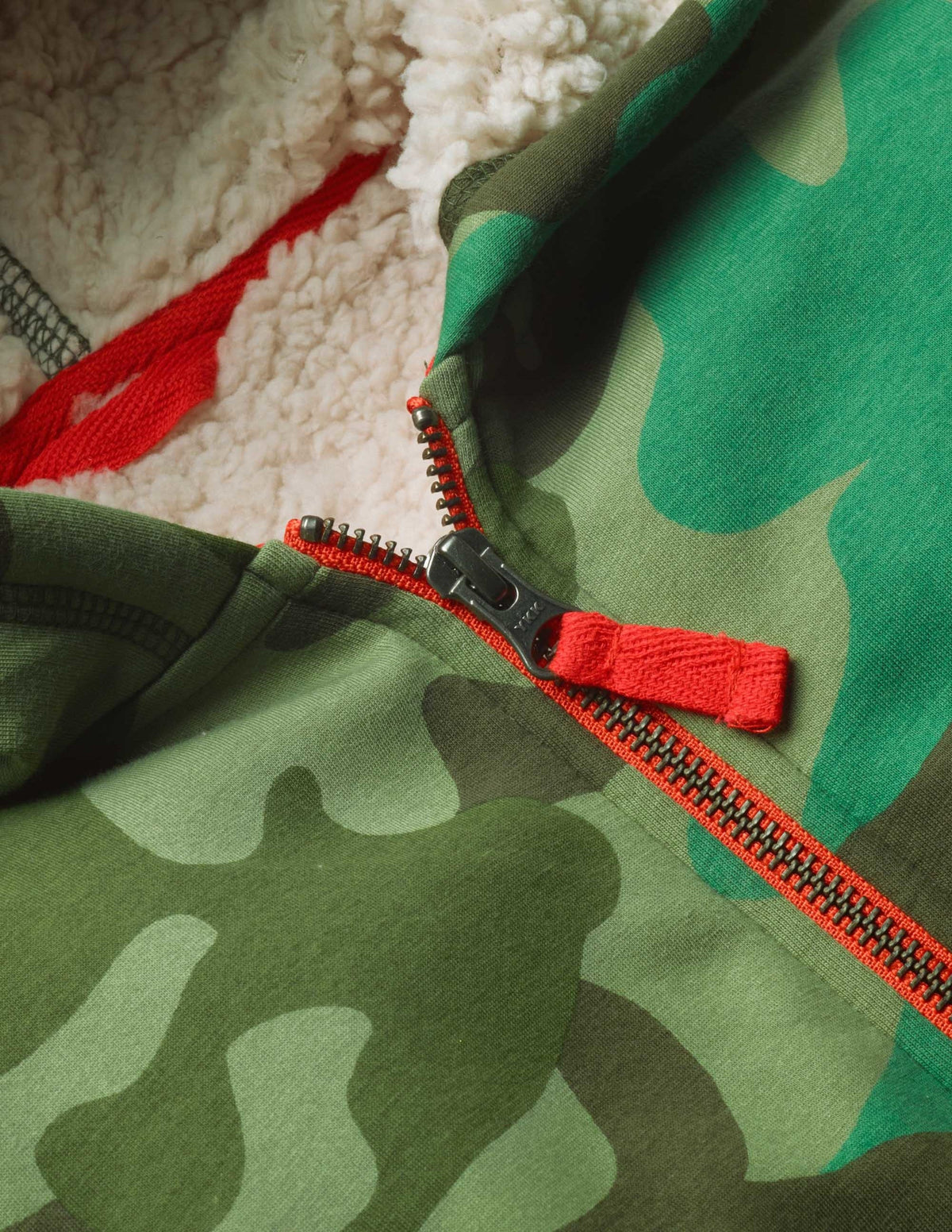 Borg-lined Zip-up Hoodie-Green Camouflage-3
