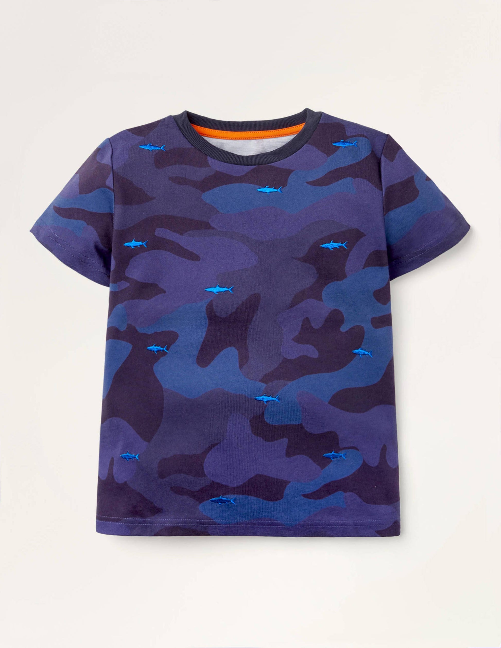 Embroidered Printed T-Shirt-College Navy-1