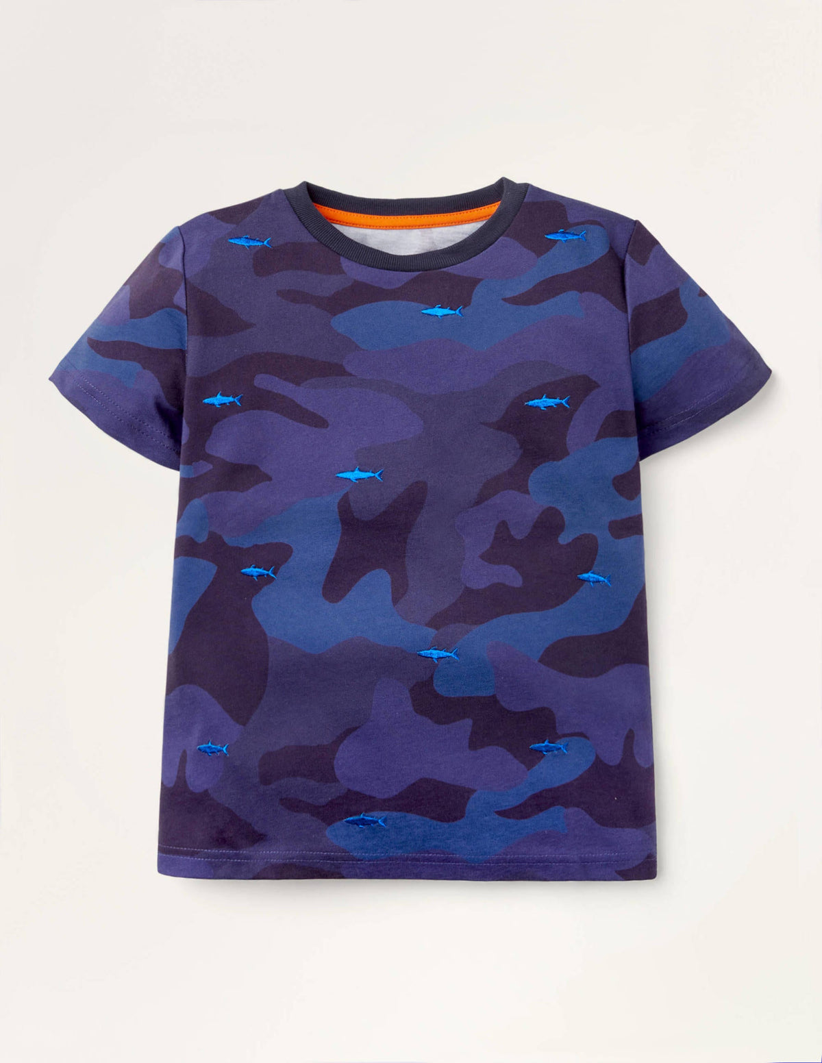 Embroidered Printed T-Shirt-College Navy - Image 1