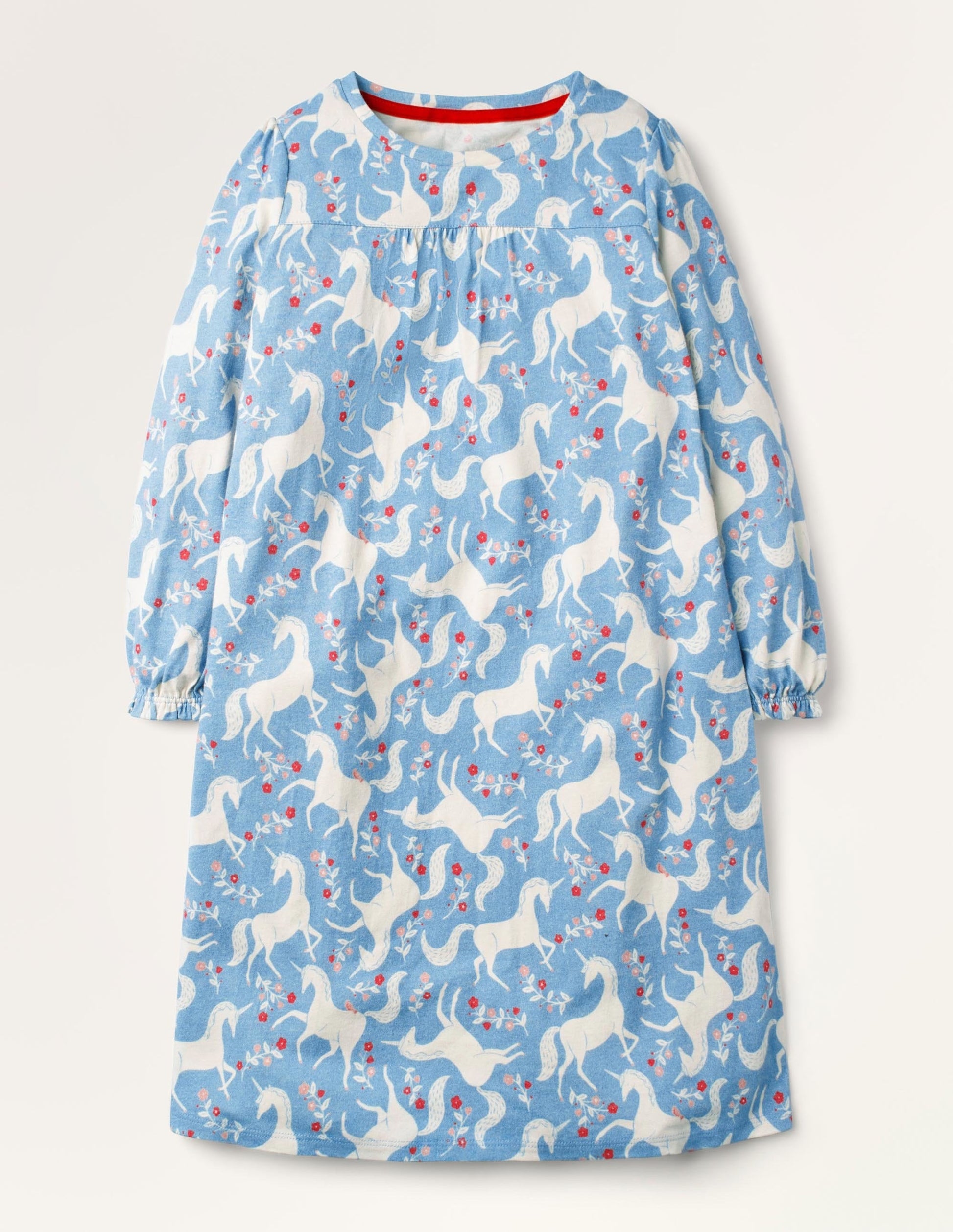 Printed Long-sleeved Nightie-Blue Unicorn Floral-1