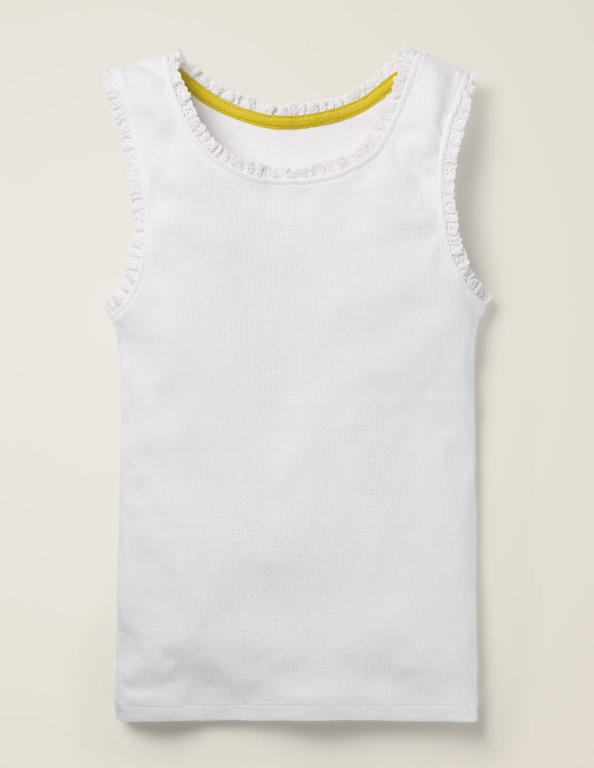 Lace Trim Ribbed Vest-White - Image 1