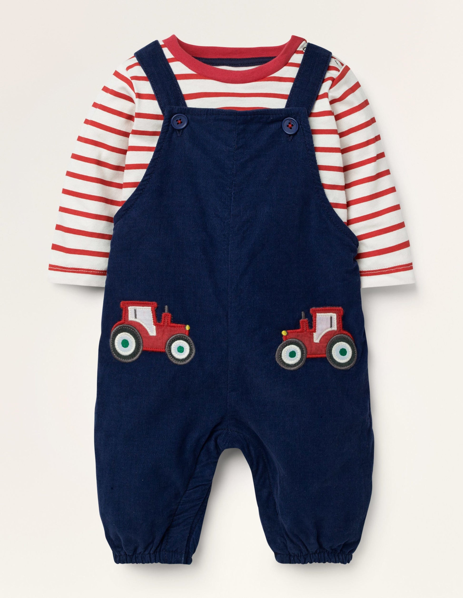 Cord Dungaree Set-Starboard Blue Tractors-1