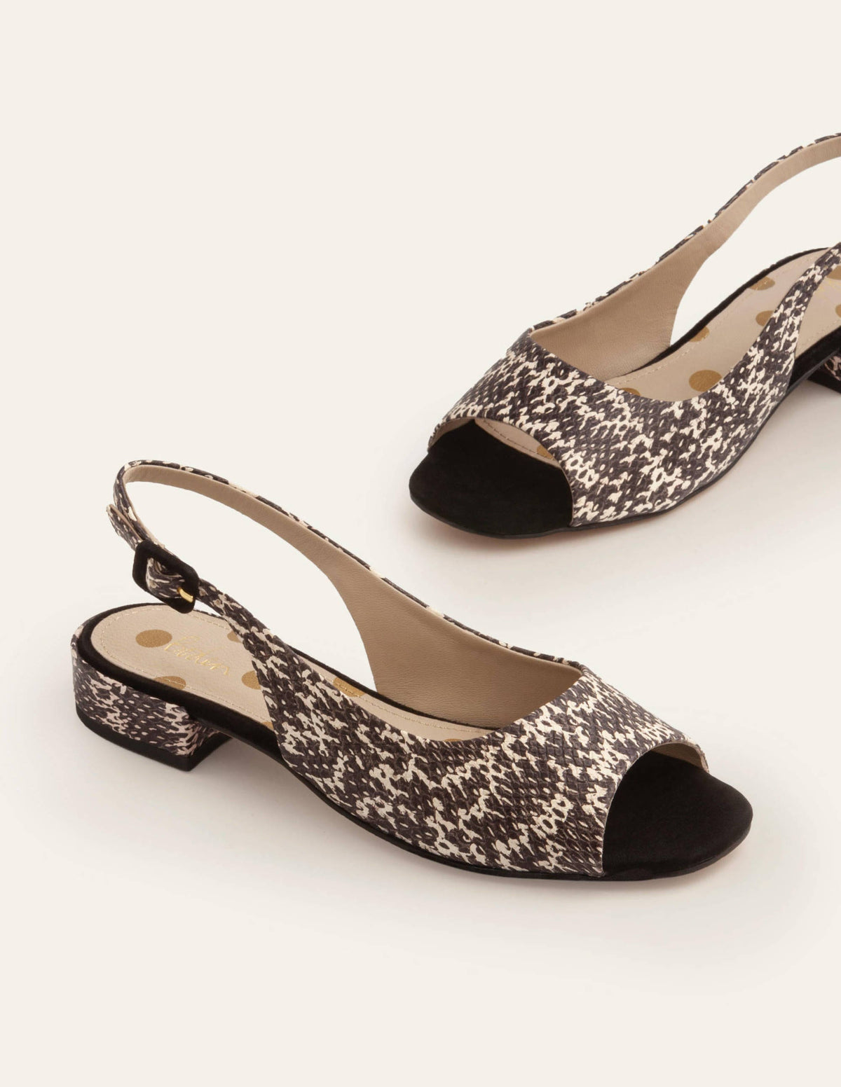 Ivy Low Heel Slingbacks-Black/White Snake - Image 1