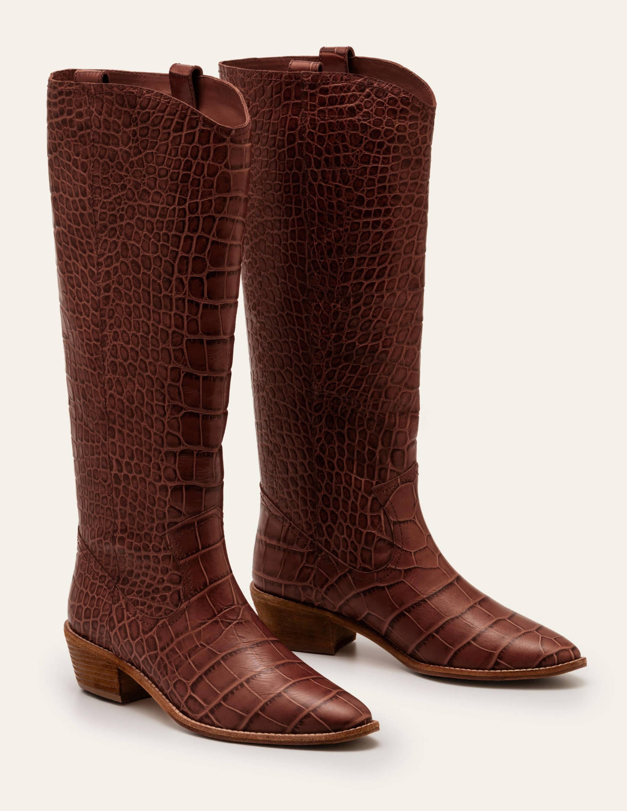 Allendale Knee High Boots-Mahogany Croc - Image 1