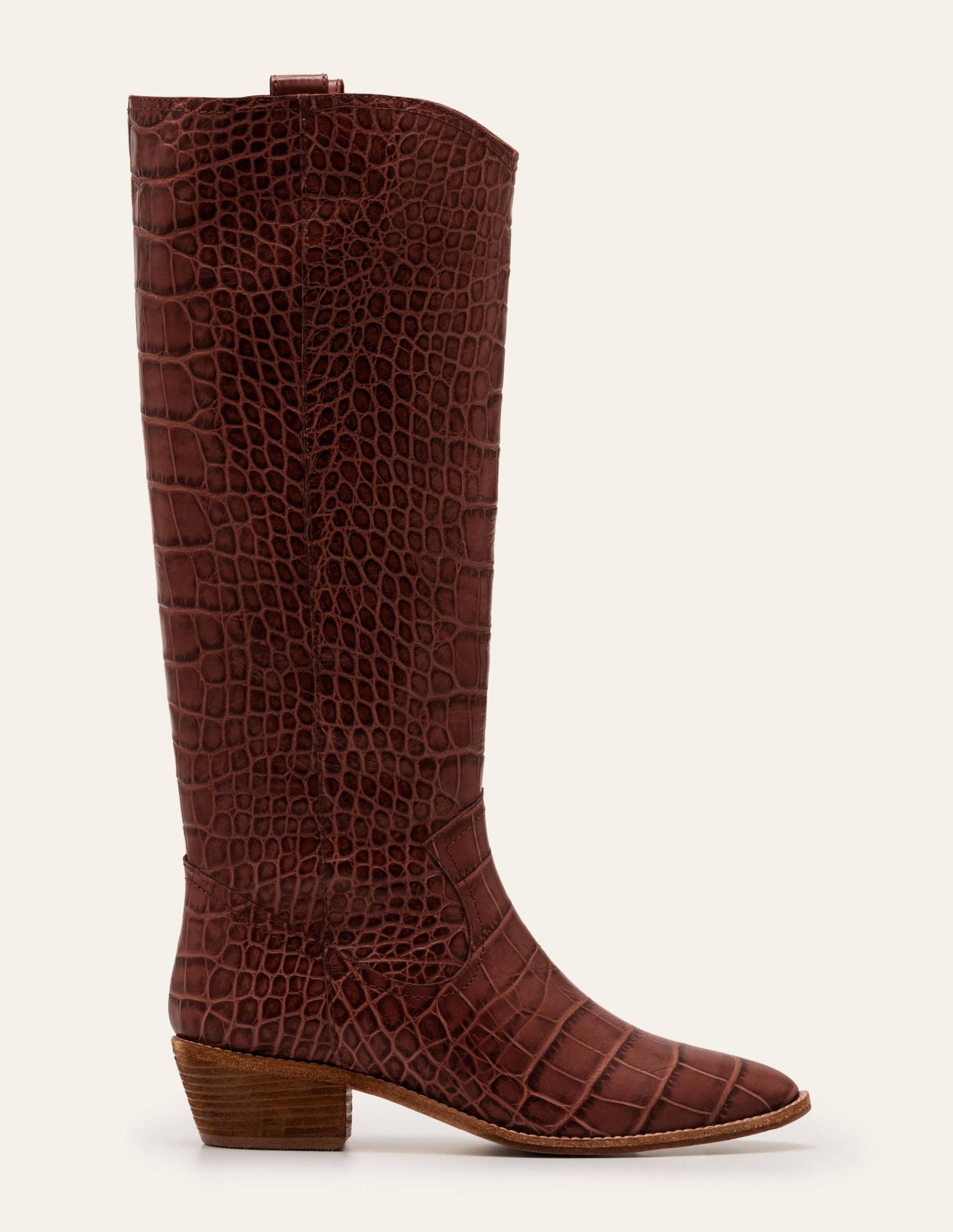 Allendale Knee High Boots-Mahogany Croc-3