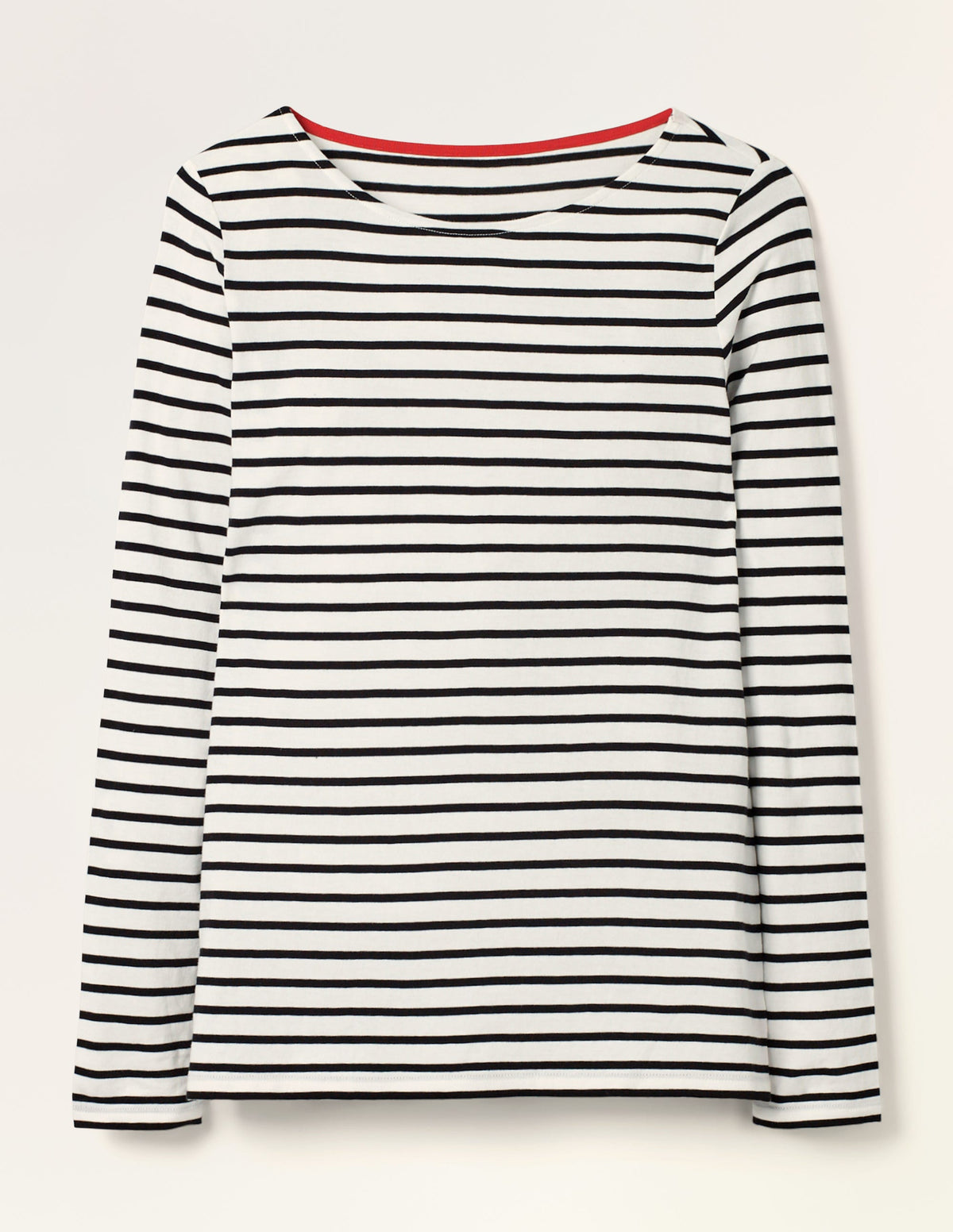 White/Black Long Sleeve Cotton Breton Top-Ivory / Black Stripe-5