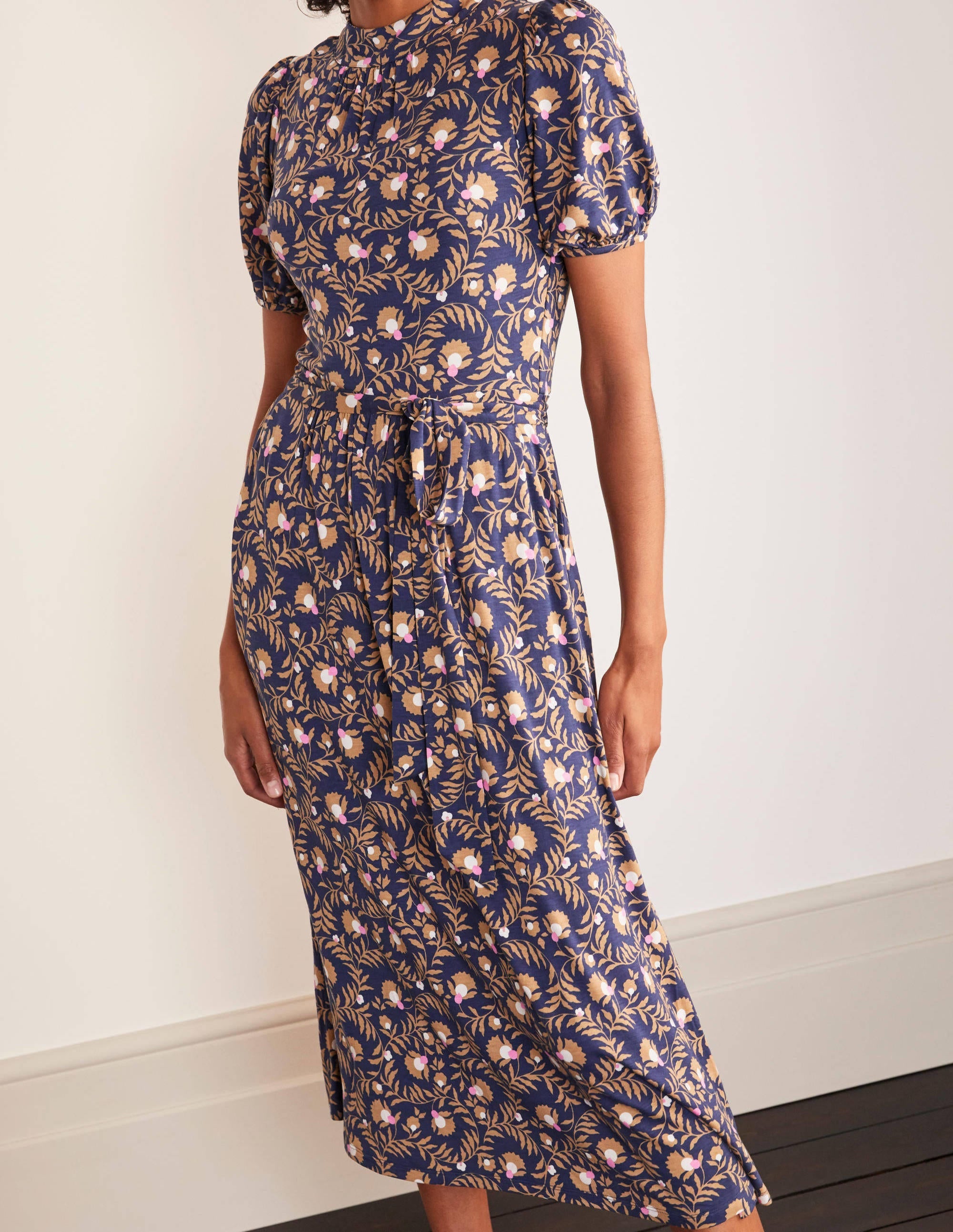 Flora Jersey Puff Sleeve Dress-Navy, Wild Bramble - Image 4