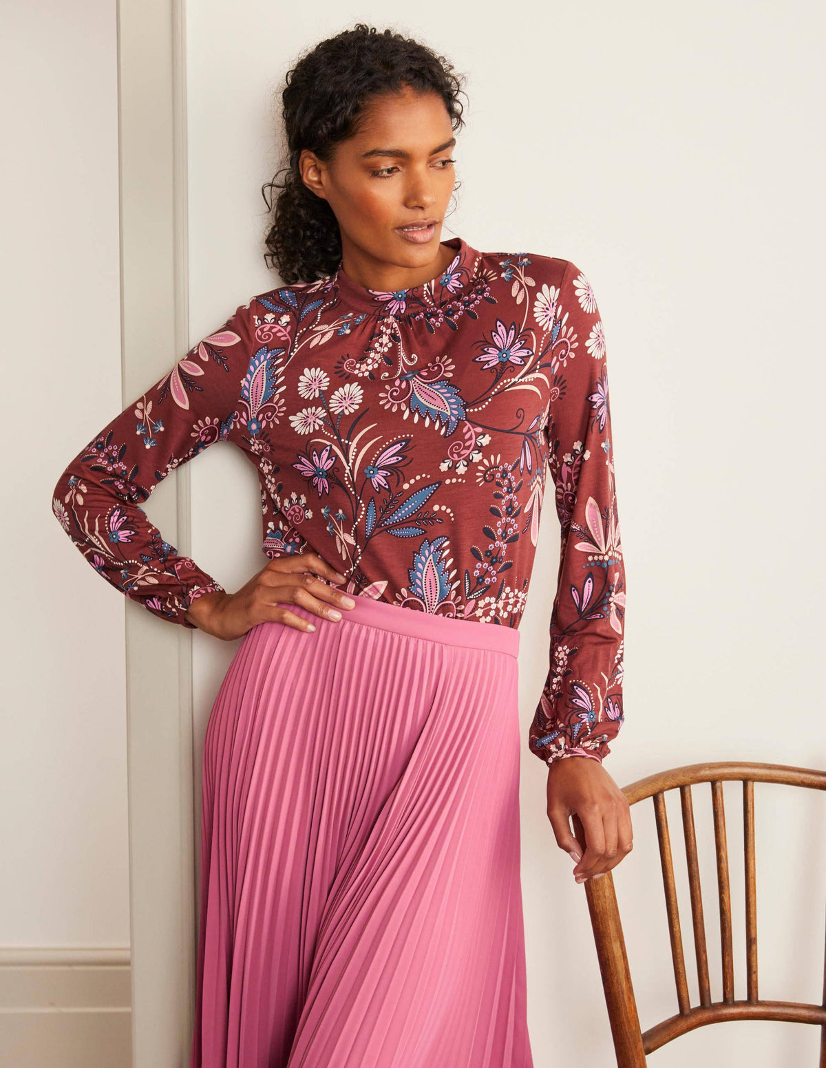 Natasha Jersey Top-Maroon, Heritage Bloom-2