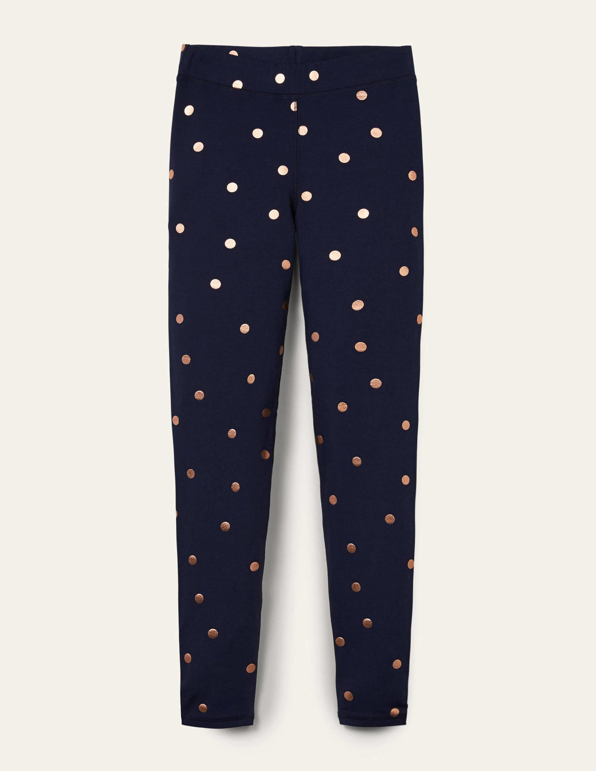 High Rise Navy Polka Dot Jersey Leggings-Navy and Gold, Polka Dot-5