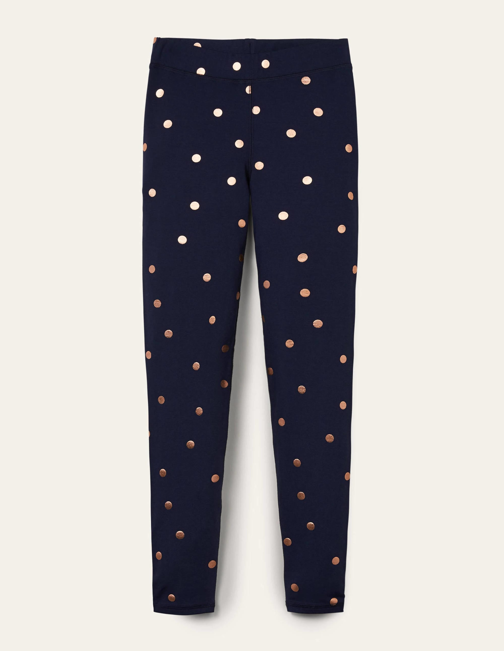 High Rise Navy Polka Dot Jersey Leggings-Navy and Gold, Polka Dot - Image 5