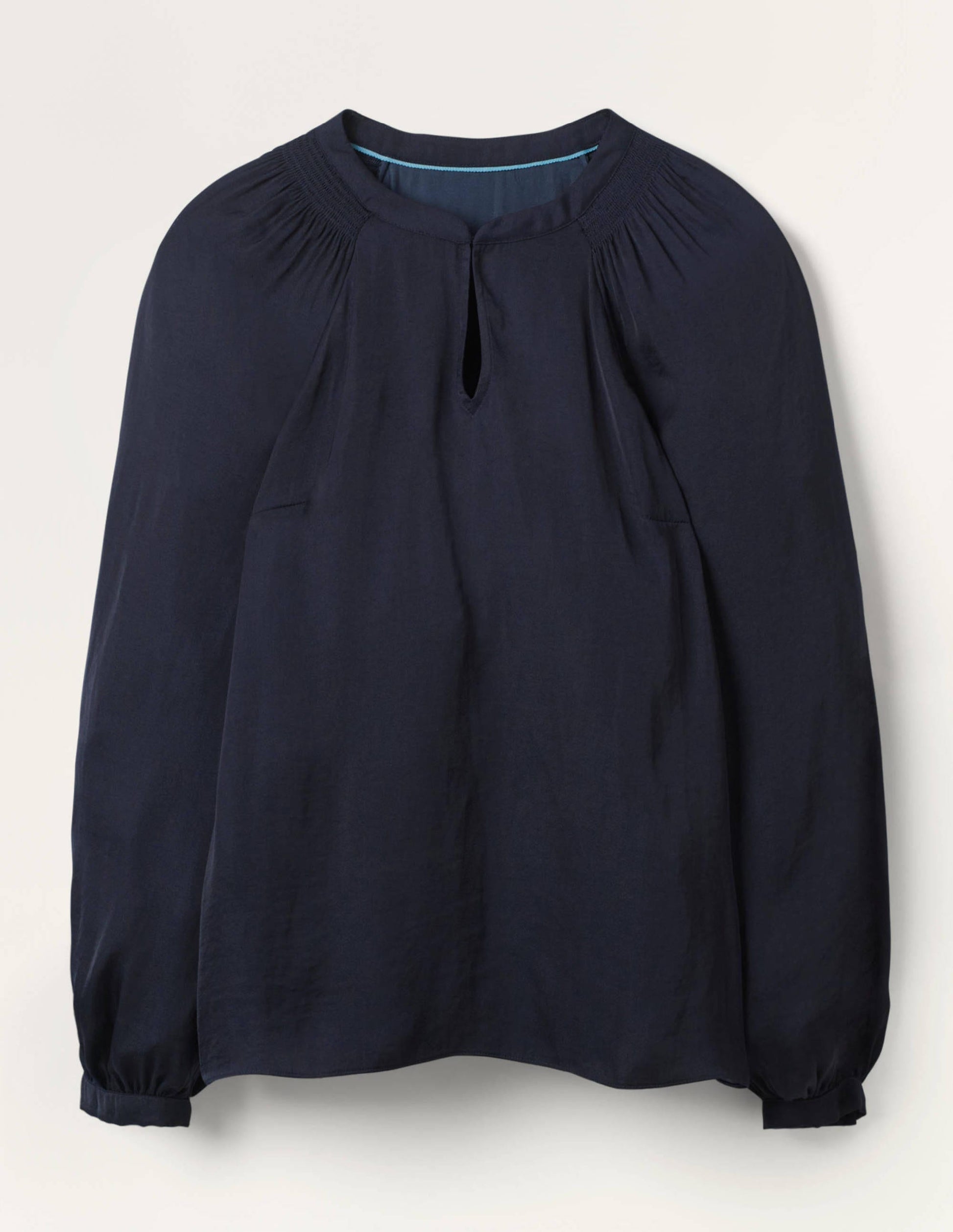 Kitty Smocked Neck Blouse-Navy-4