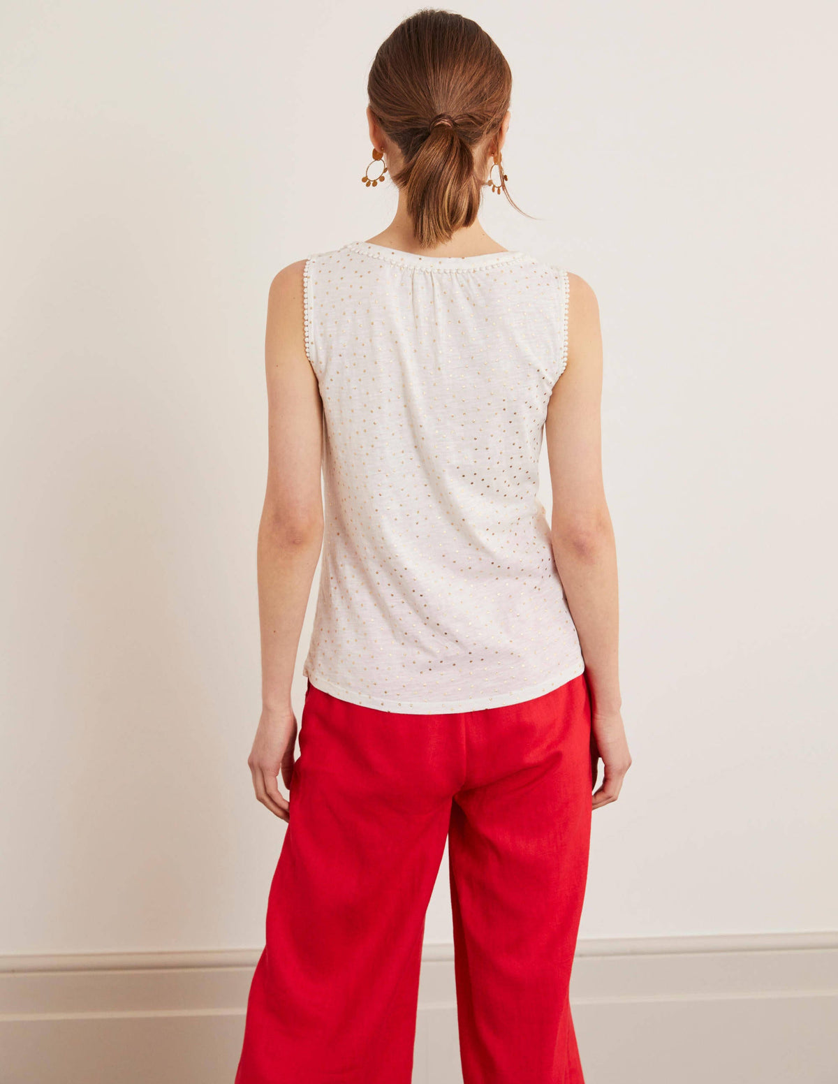 Dara Pompom Jersey Shirt-Ivory/Gold Foil, Polka Dot - Image 3
