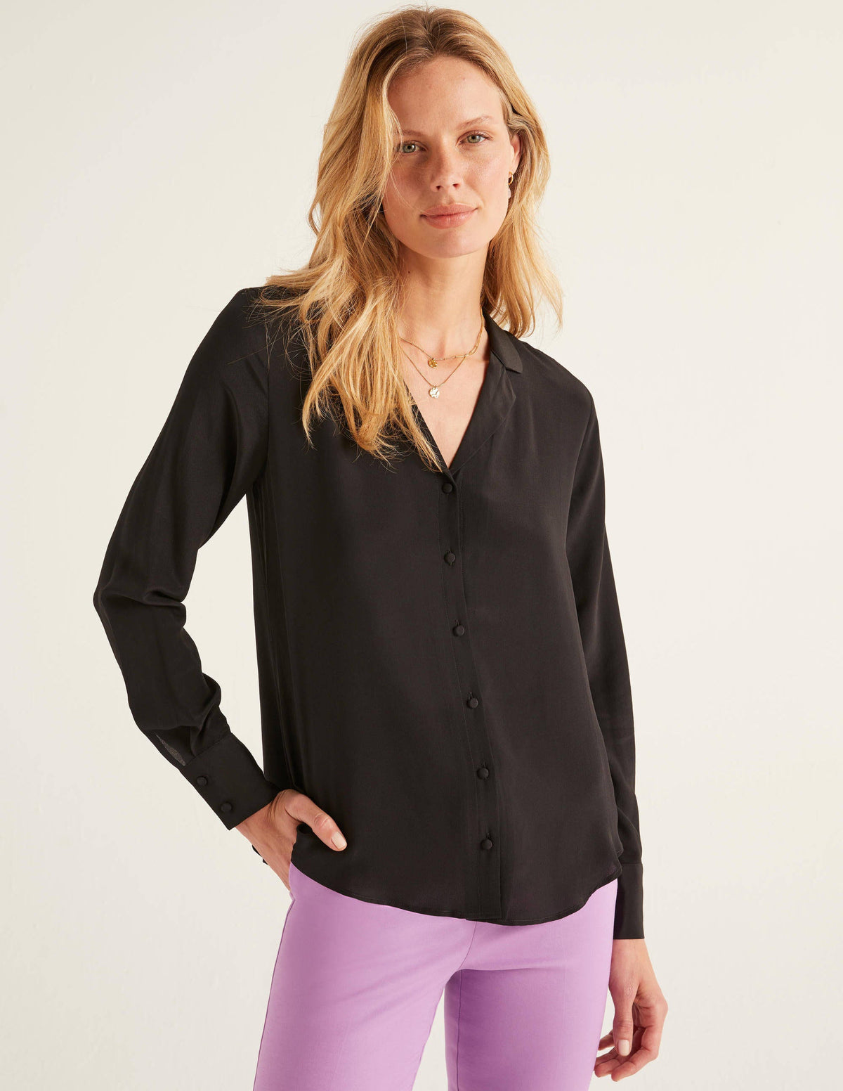 Tabitha Silk Shirt-Black - Image 1