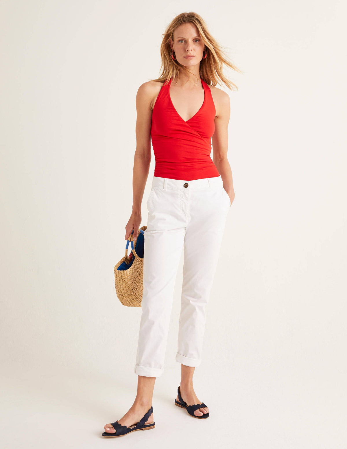 Tess Halterneck Jersey Top-Red-3