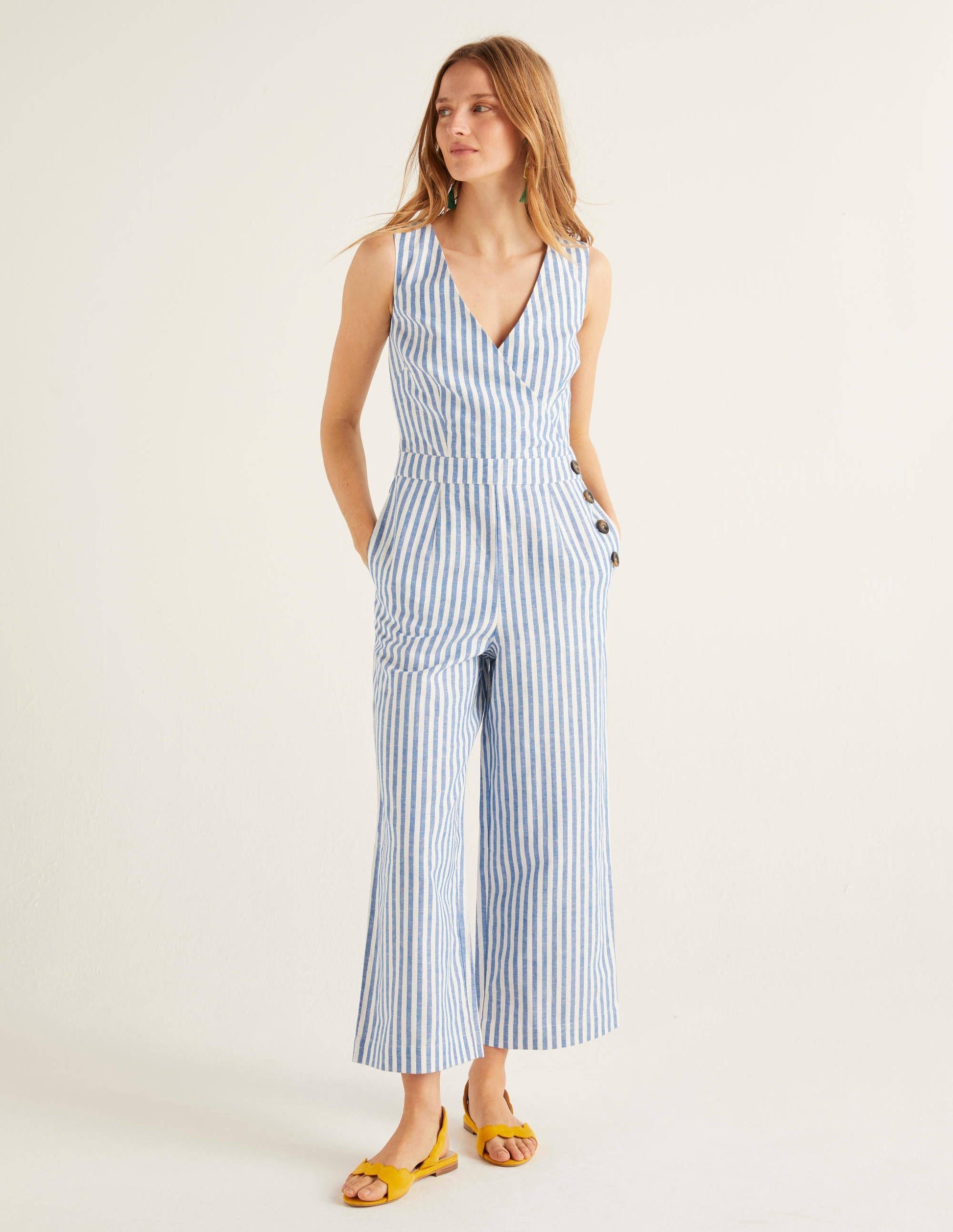 Dorothea Wrap Jumpsuit-Bold Blue Ivory Stripe-4