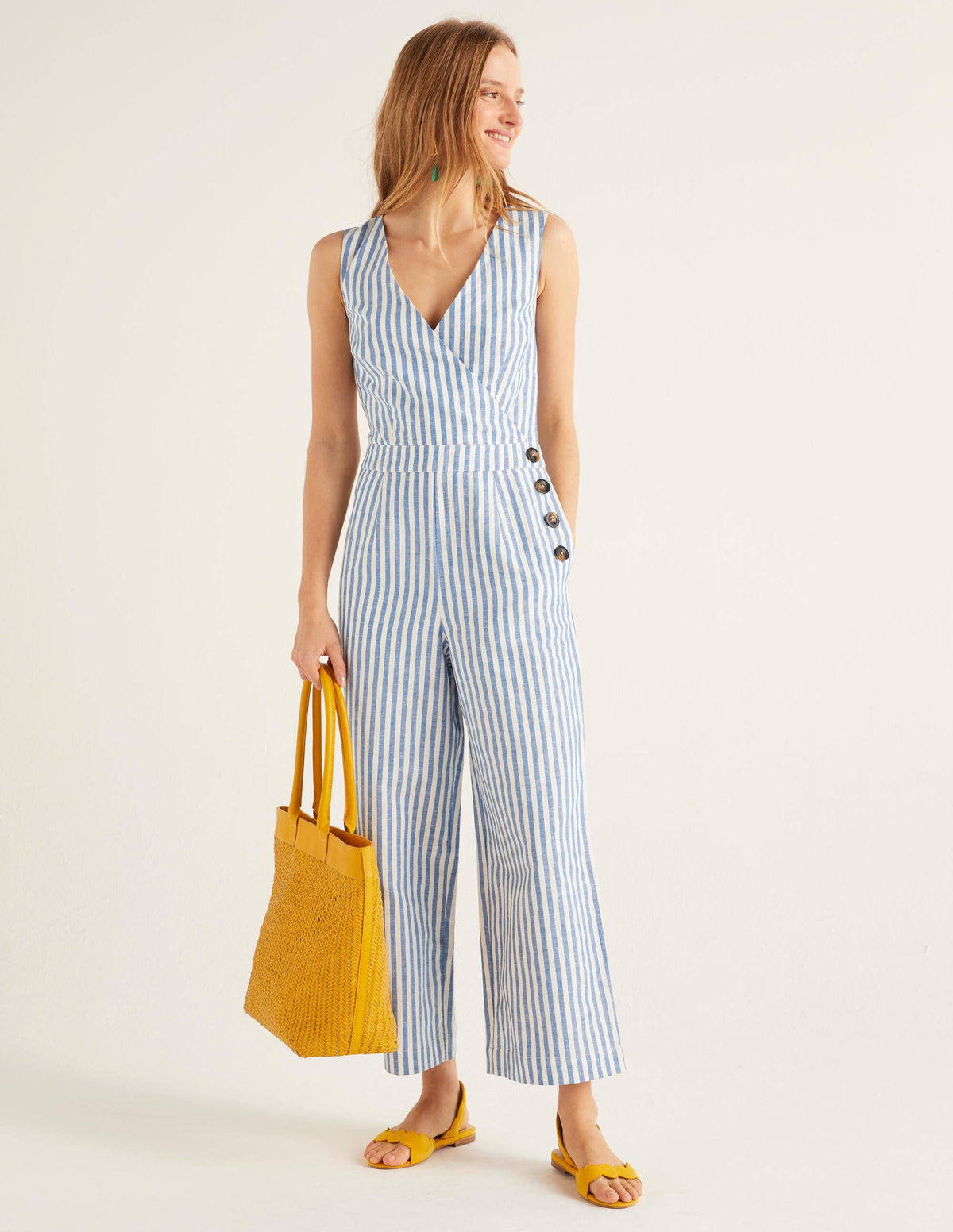 Dorothea Wrap Jumpsuit-Bold Blue Ivory Stripe - Image 2