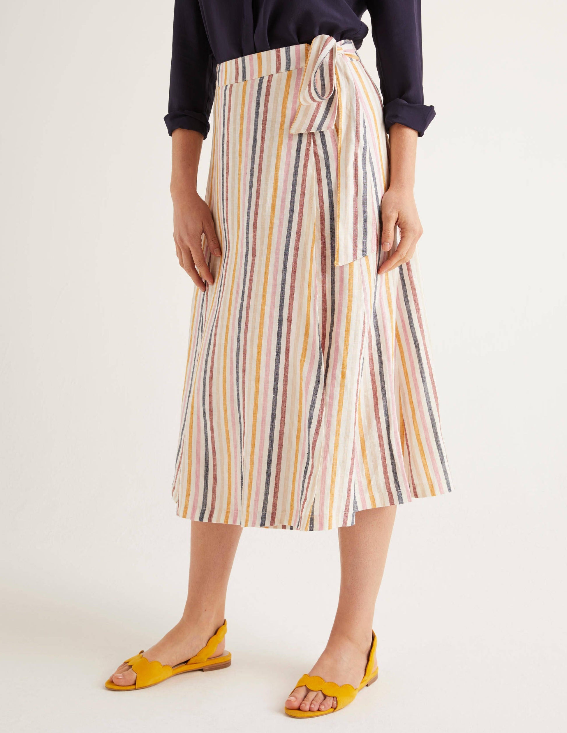 Radlett Linen Wrap Skirt-Tuscan Sun Stripe-1
