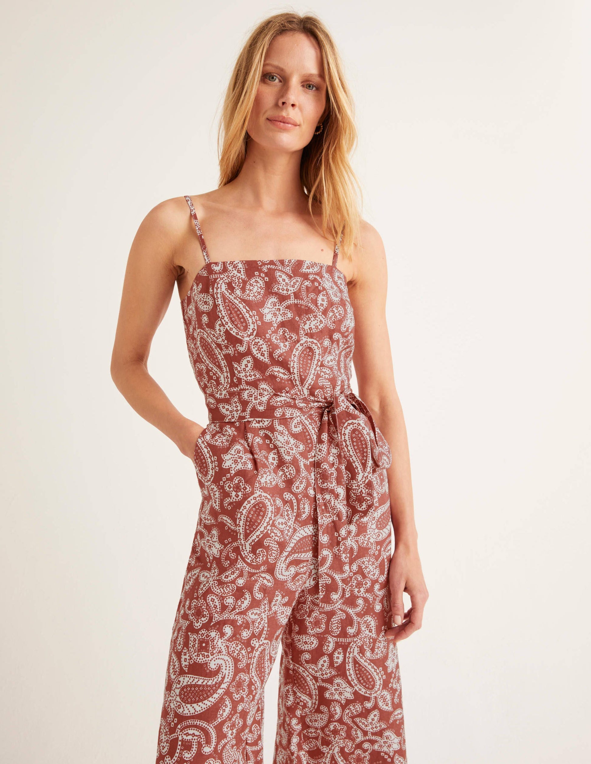 Colette Linen Jumpsuit-Red Paisley-1