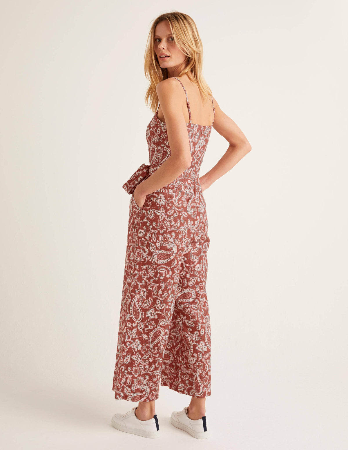Colette Linen Jumpsuit-Red Paisley-3