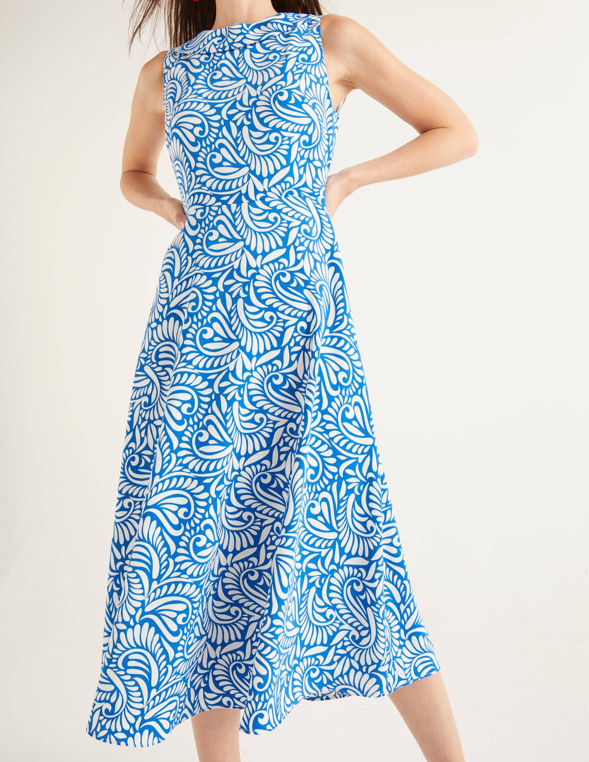 Clarissa Midi Dress-Bold Blue, Fern Swirl - Image 1
