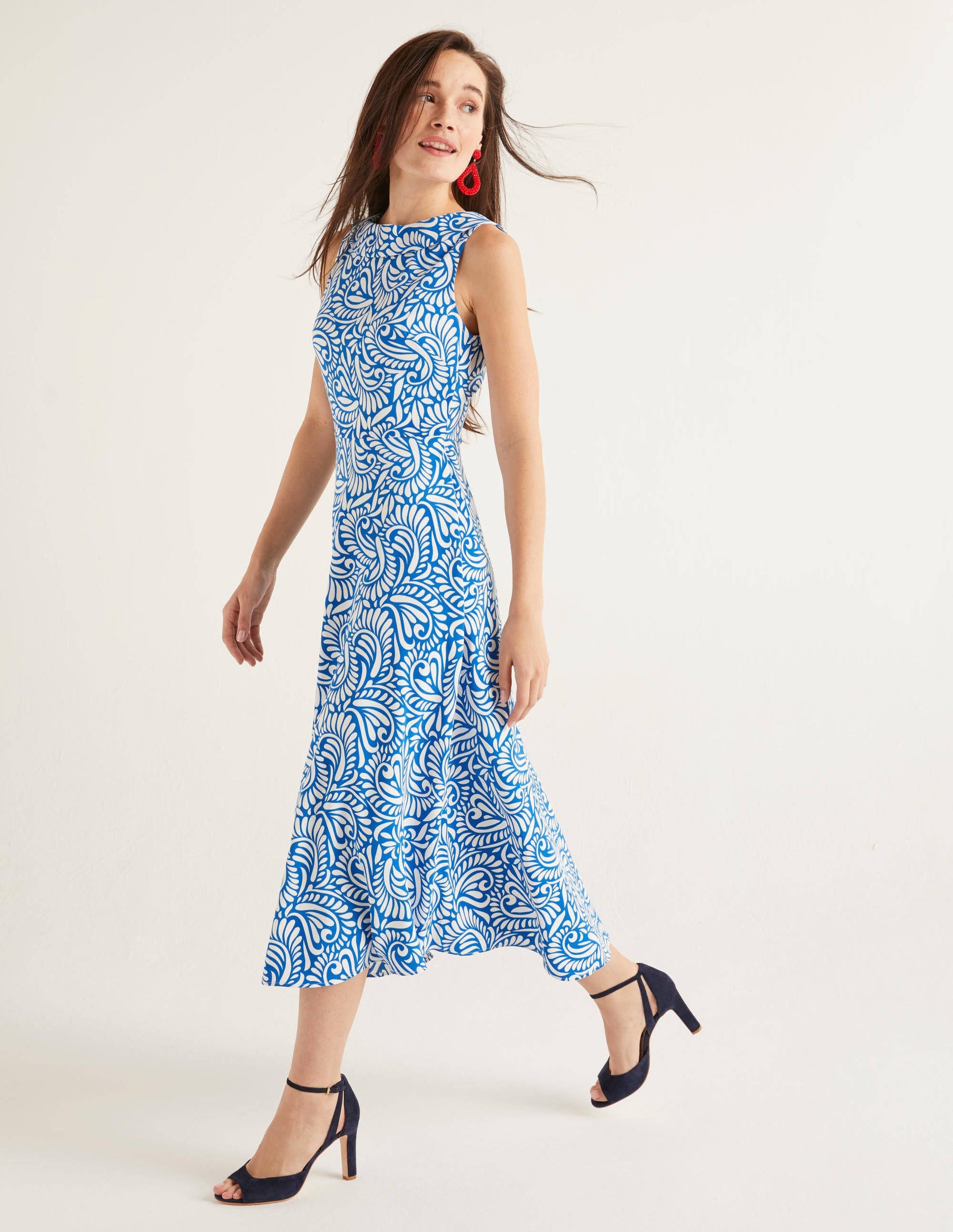 Clarissa Midi Dress-Bold Blue, Fern Swirl-2