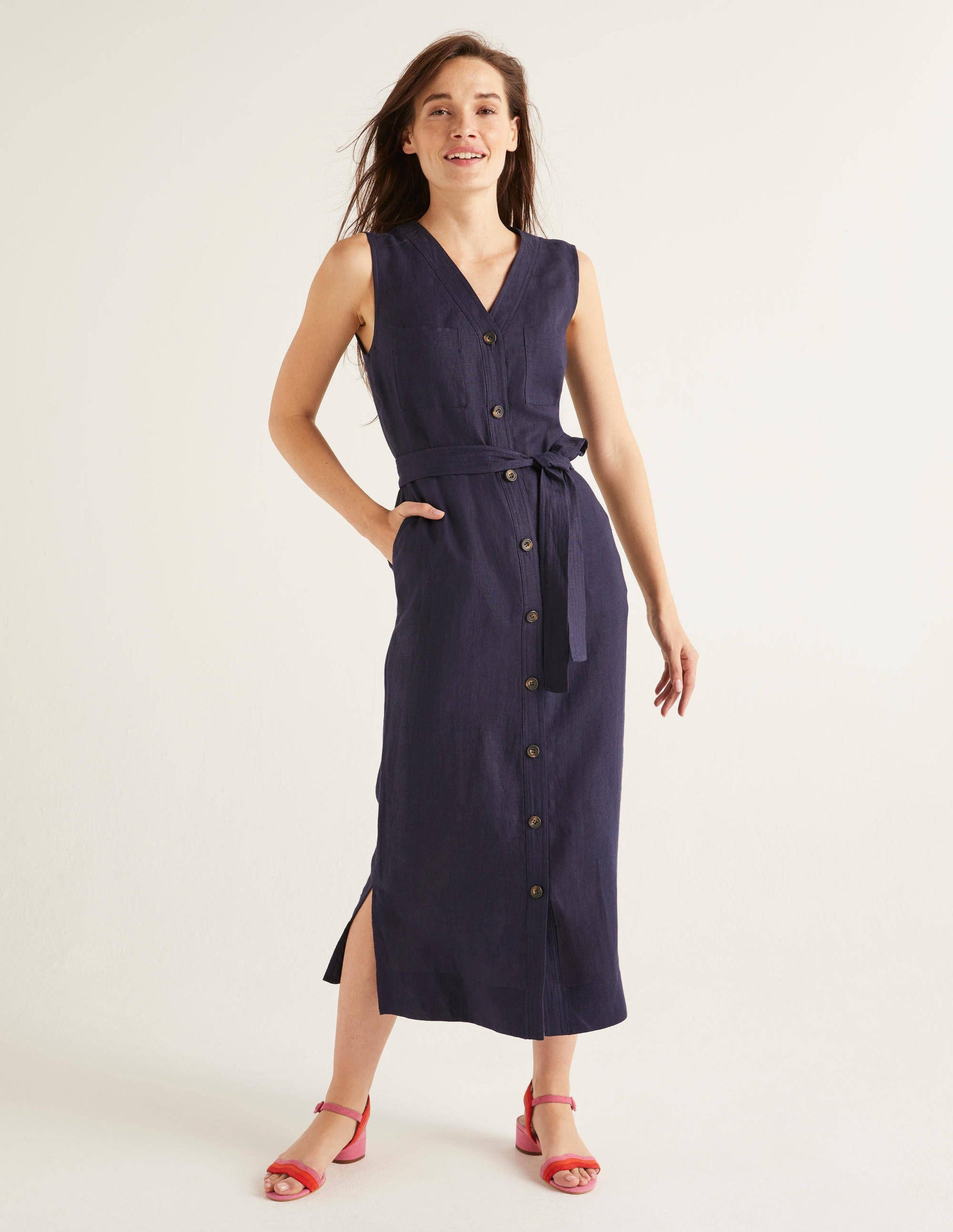 Catriona Linen Dress-Navy-4