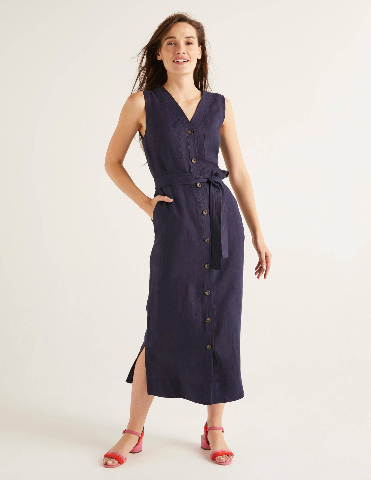 Catriona Linen Dress-Navy - Image 4