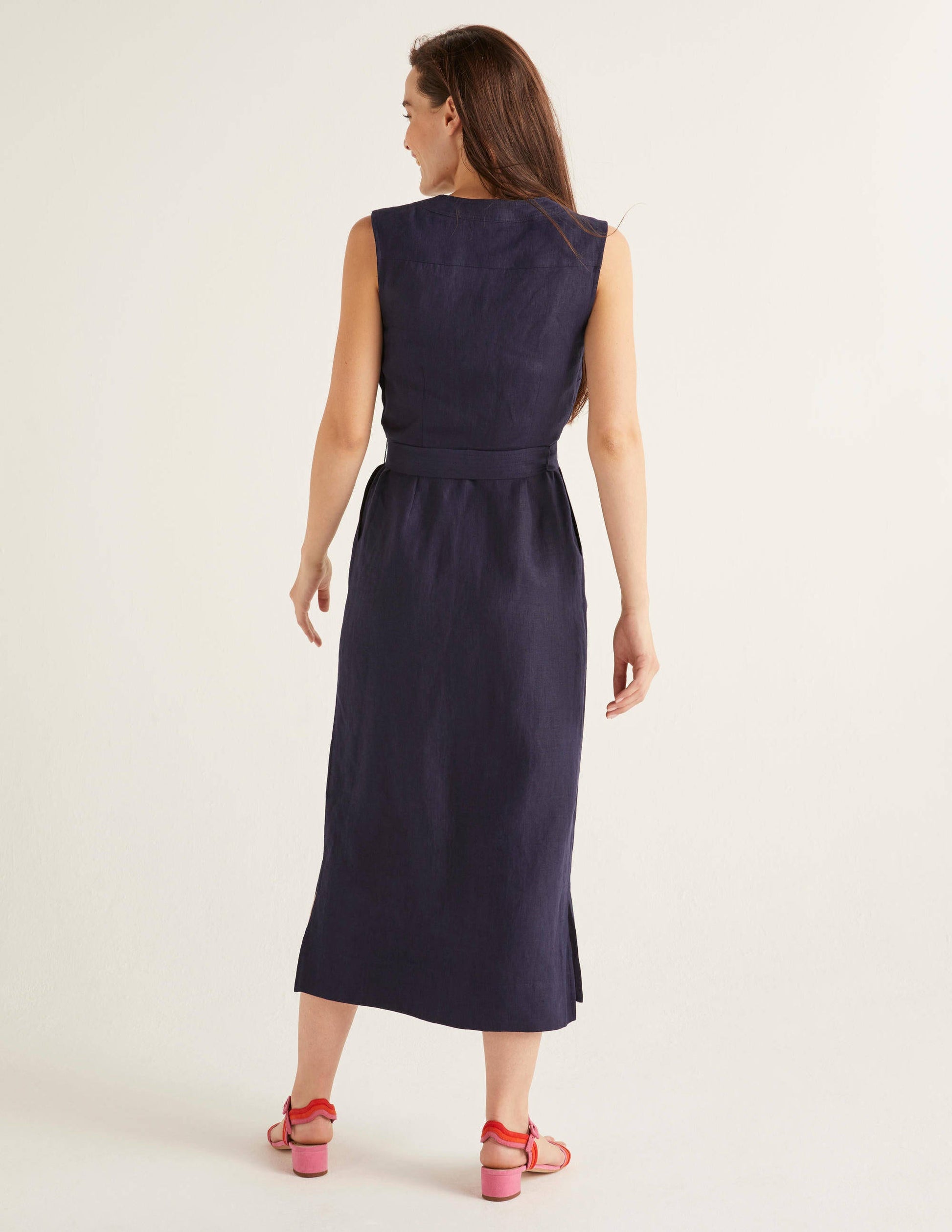 Catriona Linen Dress-Navy-3