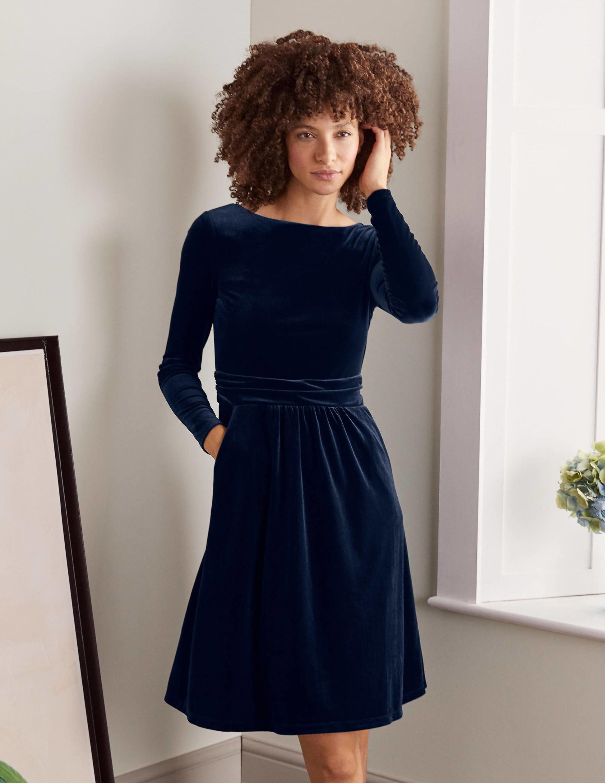 Abigail Velvet Dress-Navy-2