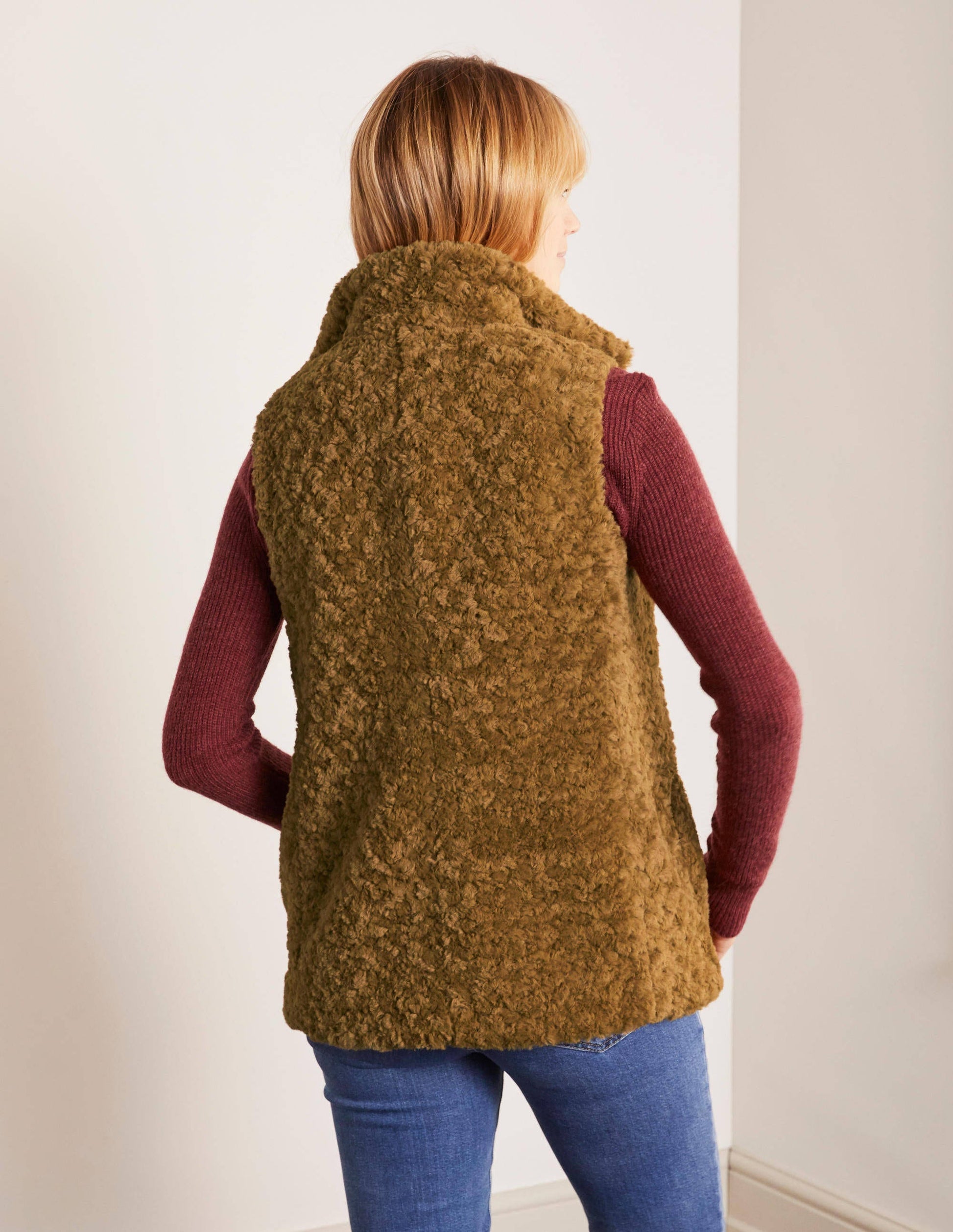 Haddon Faux Fur Gilet-Camel-2