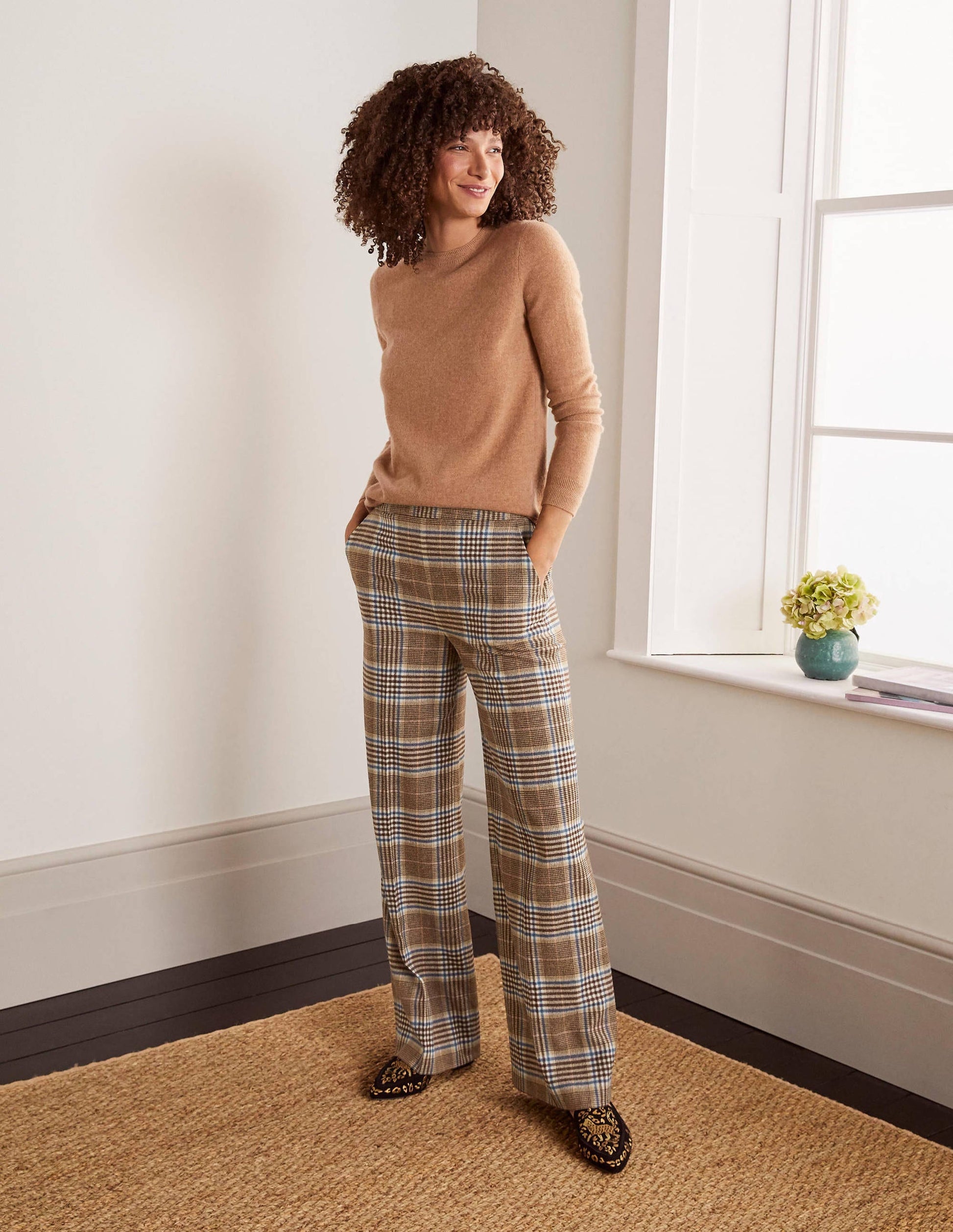 Wesley Wool Trousers-Brown and Coral Check-5