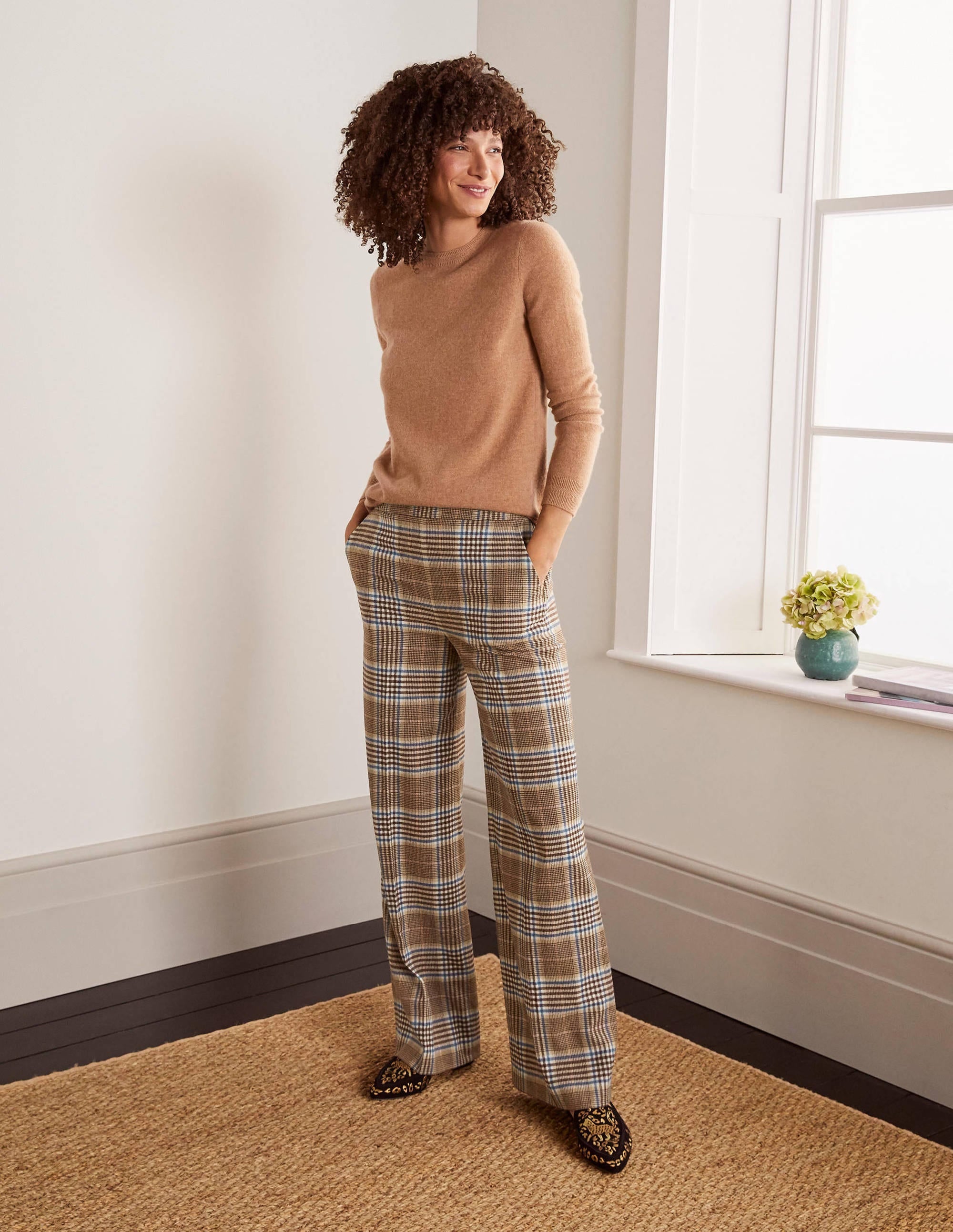 Wesley Wool Trousers-Brown and Coral Check - Image 5