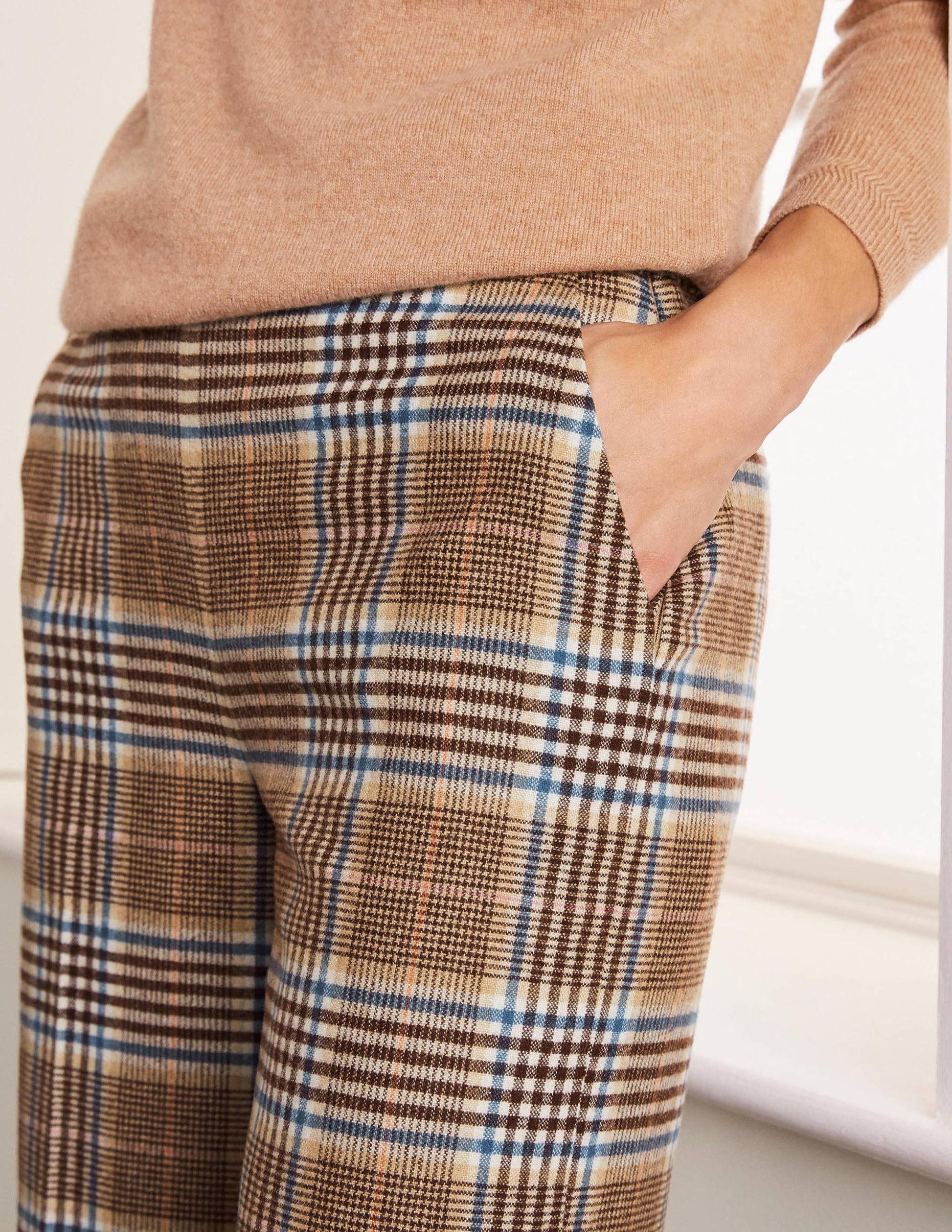 Wesley Wool Trousers-Brown and Coral Check-3