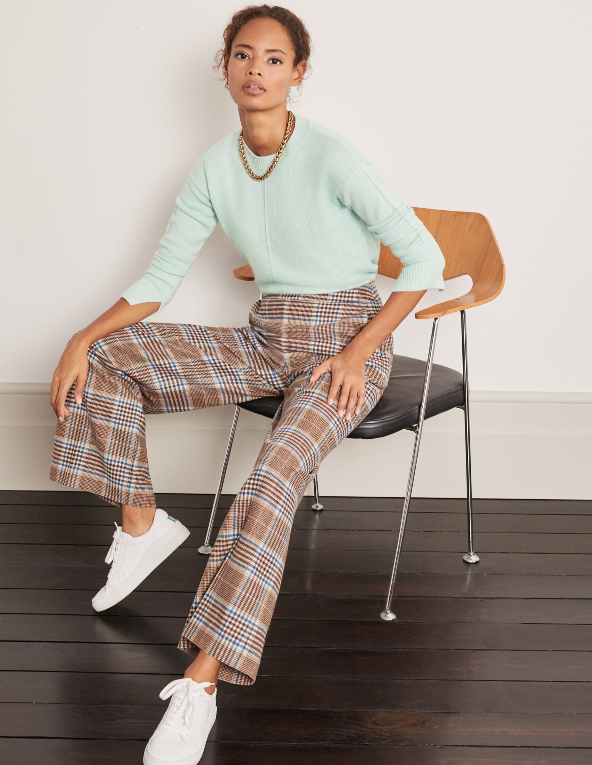Wesley Wool Trousers-Brown and Coral Check - Image 4