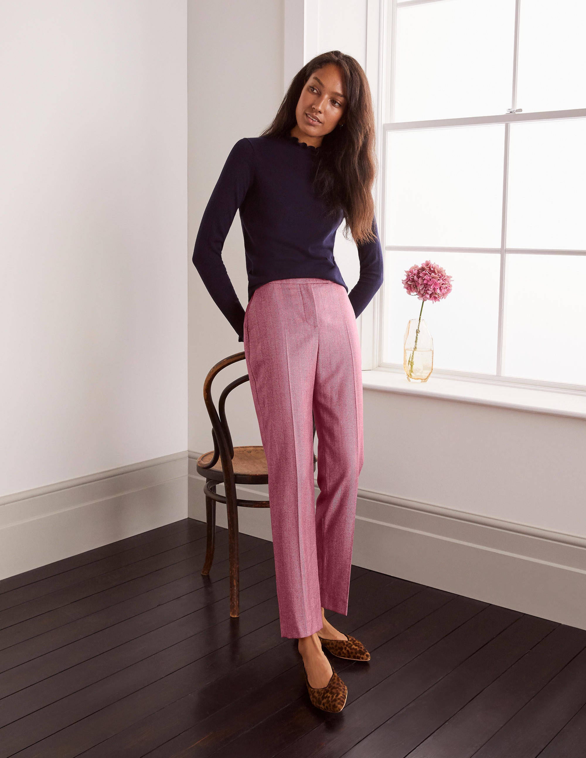 Kennford Tweed Trousers-Pink Herringbone - Image 4