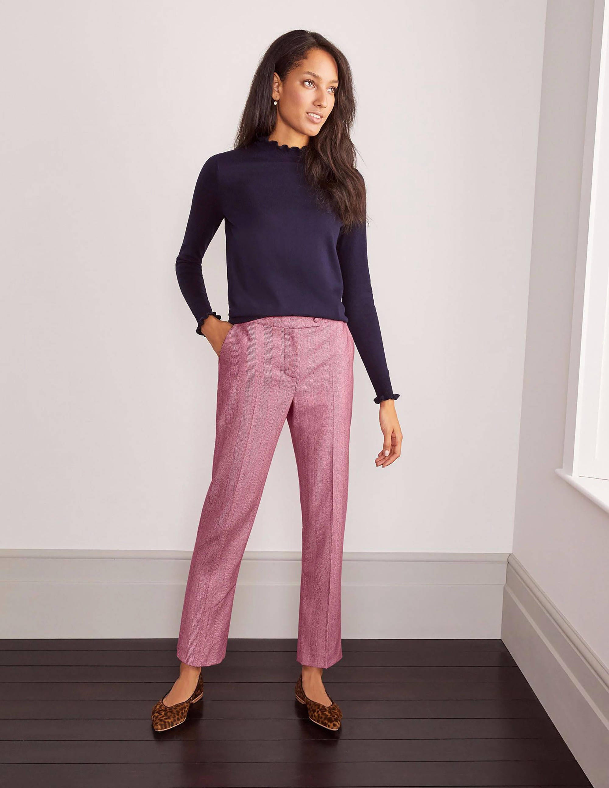 Kennford Tweed Trousers-Pink Herringbone - Image 1