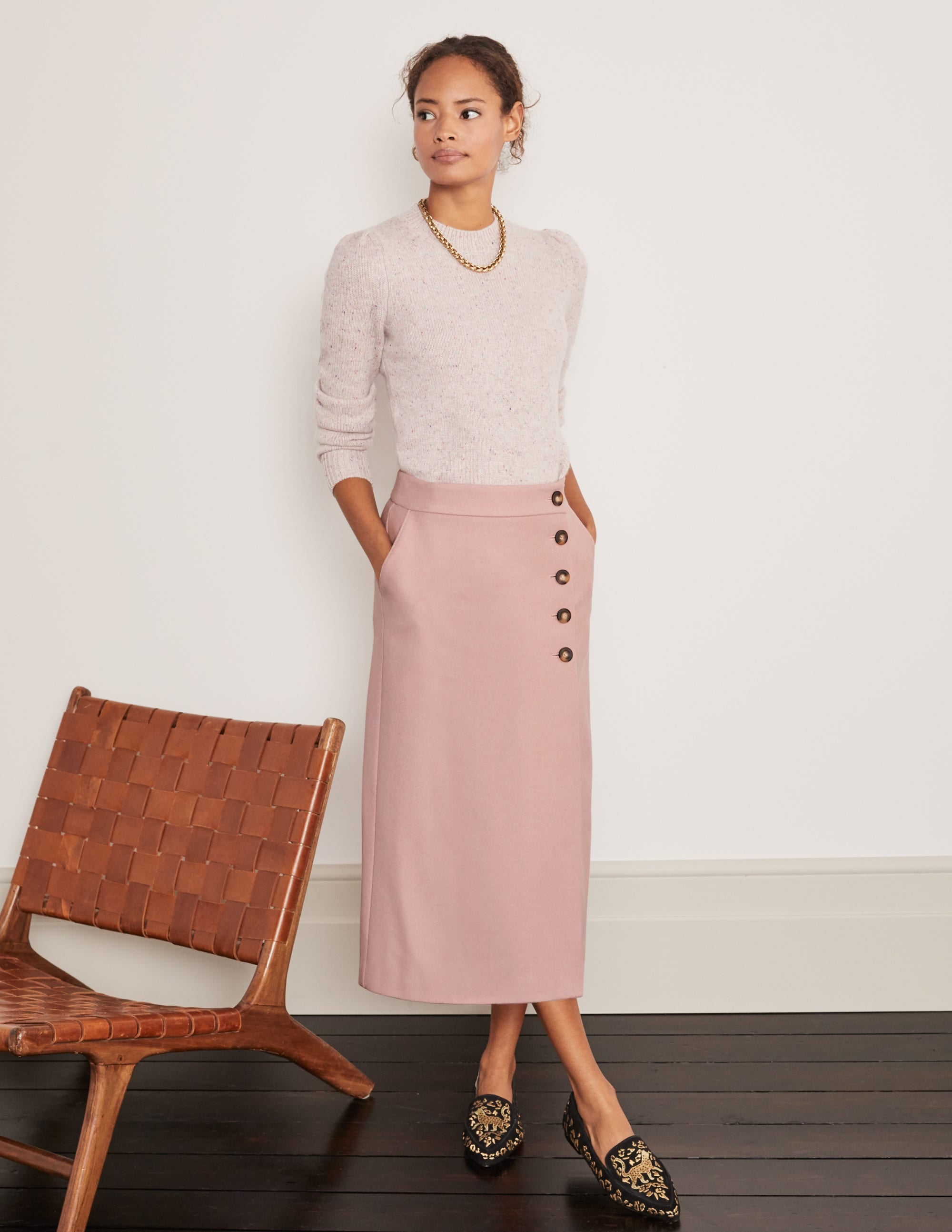 Darcey Midi Skirt-Pale Pink - Image 3