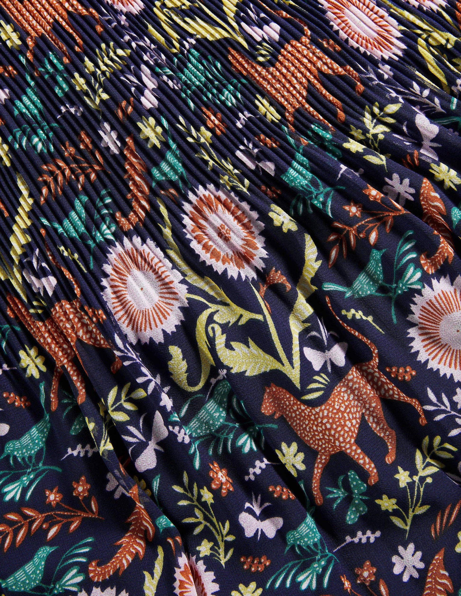 Nell Pleated Dress-Navy, Magical Garden Multi-5