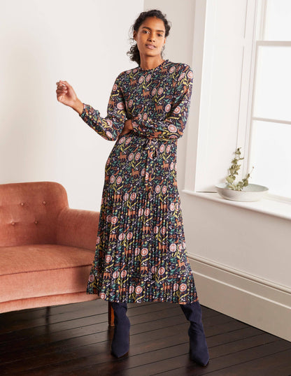 Nell Pleated Dress-Navy, Magical Garden Multi-1