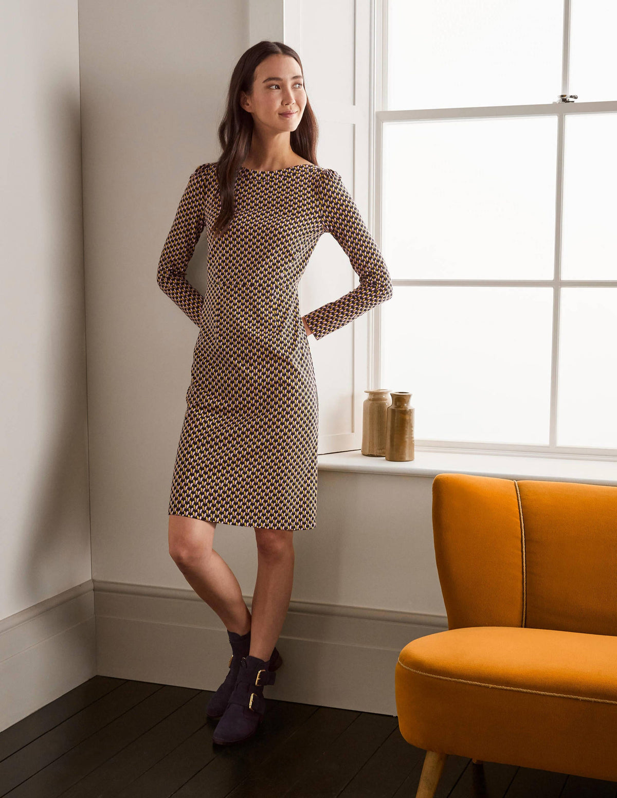 Kathleen Jersey Dress-Black, Floral Bud - Image 1