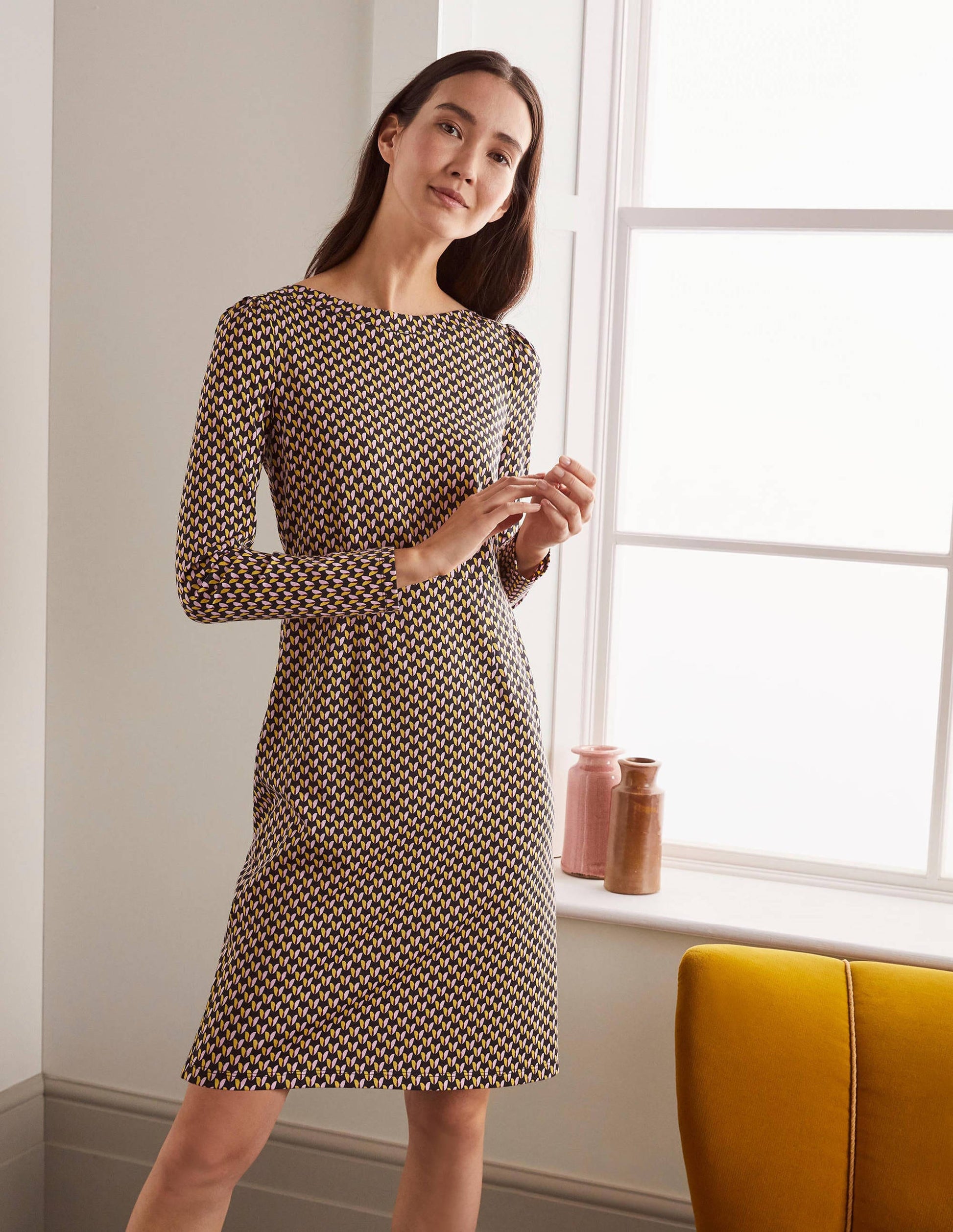 Kathleen Jersey Dress-Black, Floral Bud-2
