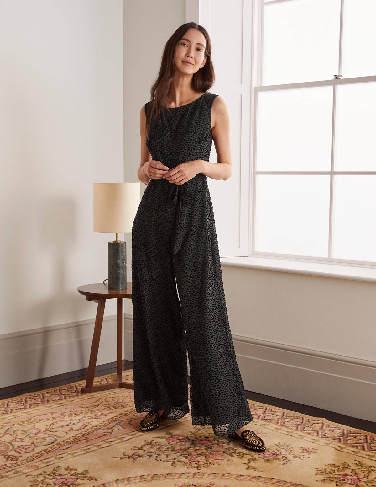 Devore Palazzo Jumpsuit-Black, Dalmatian Spot-4