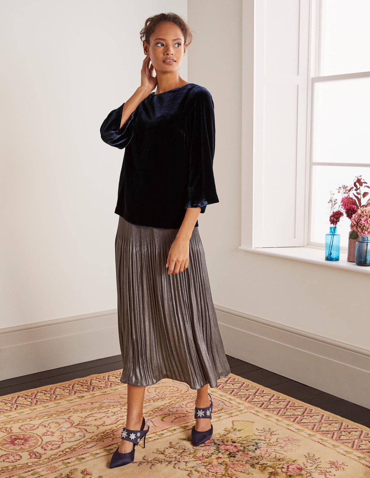 Kate Velvet Top-Navy-4