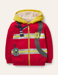 Shaggy-lined Appliqué Hoodie-Rockabilly Red Fireman