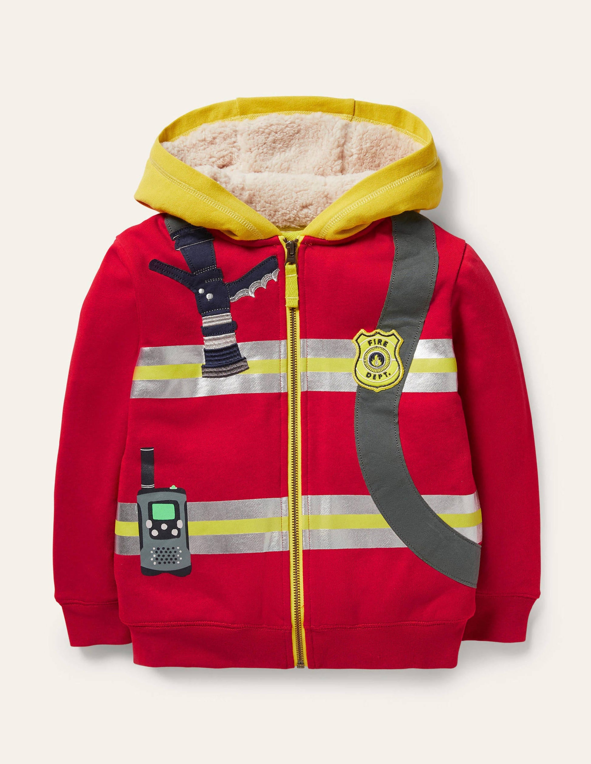 Shaggy-lined Appliqué Hoodie-Rockabilly Red Fireman-1