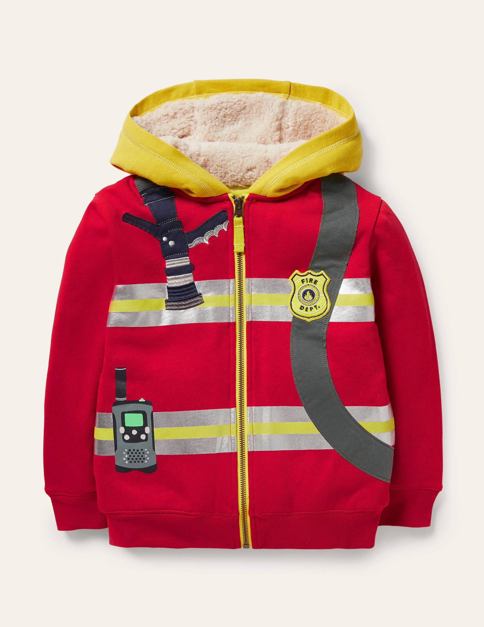 Shaggy-lined Appliqué Hoodie-Rockabilly Red Fireman - Image 1