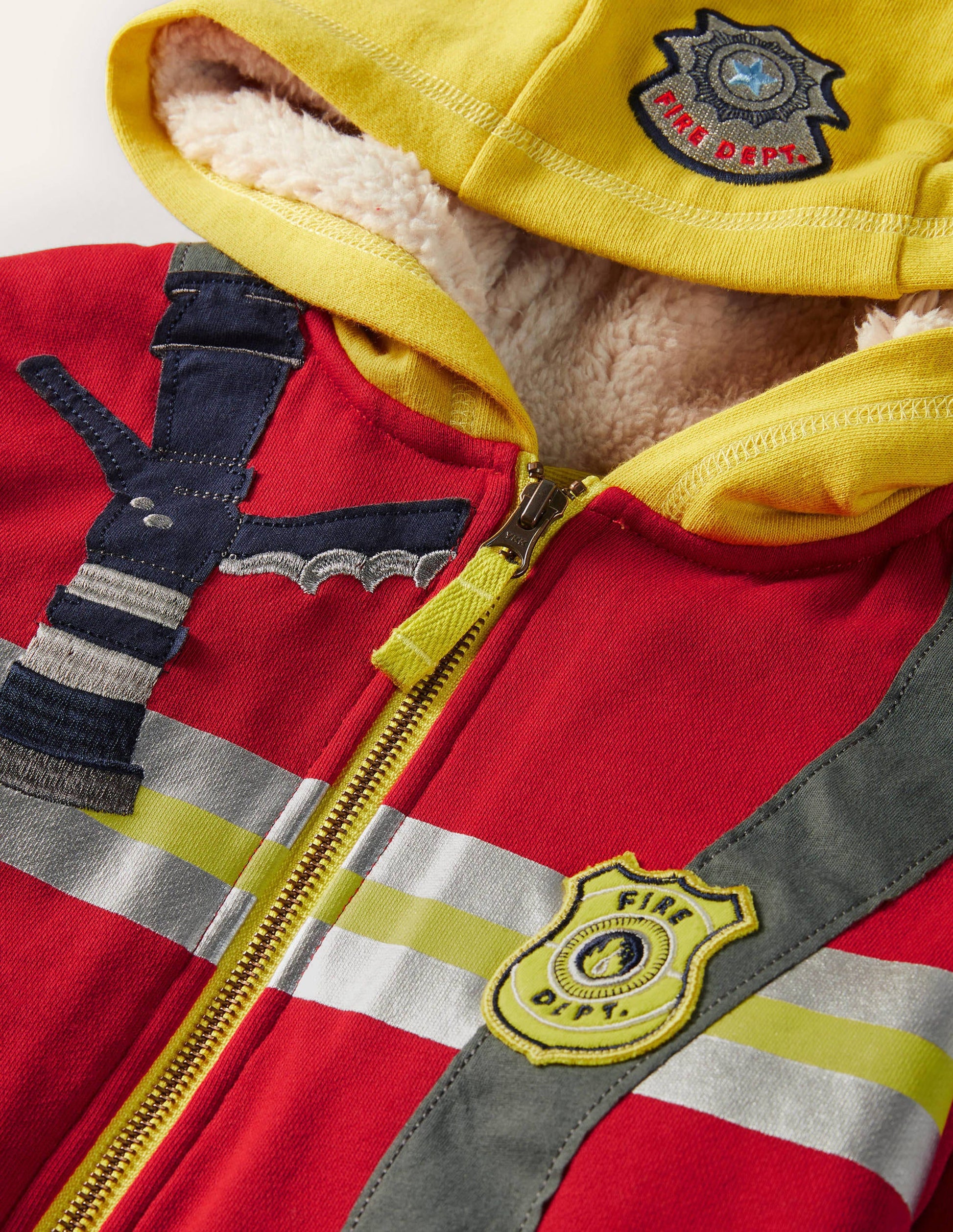 Shaggy-lined Appliqué Hoodie-Rockabilly Red Fireman-3