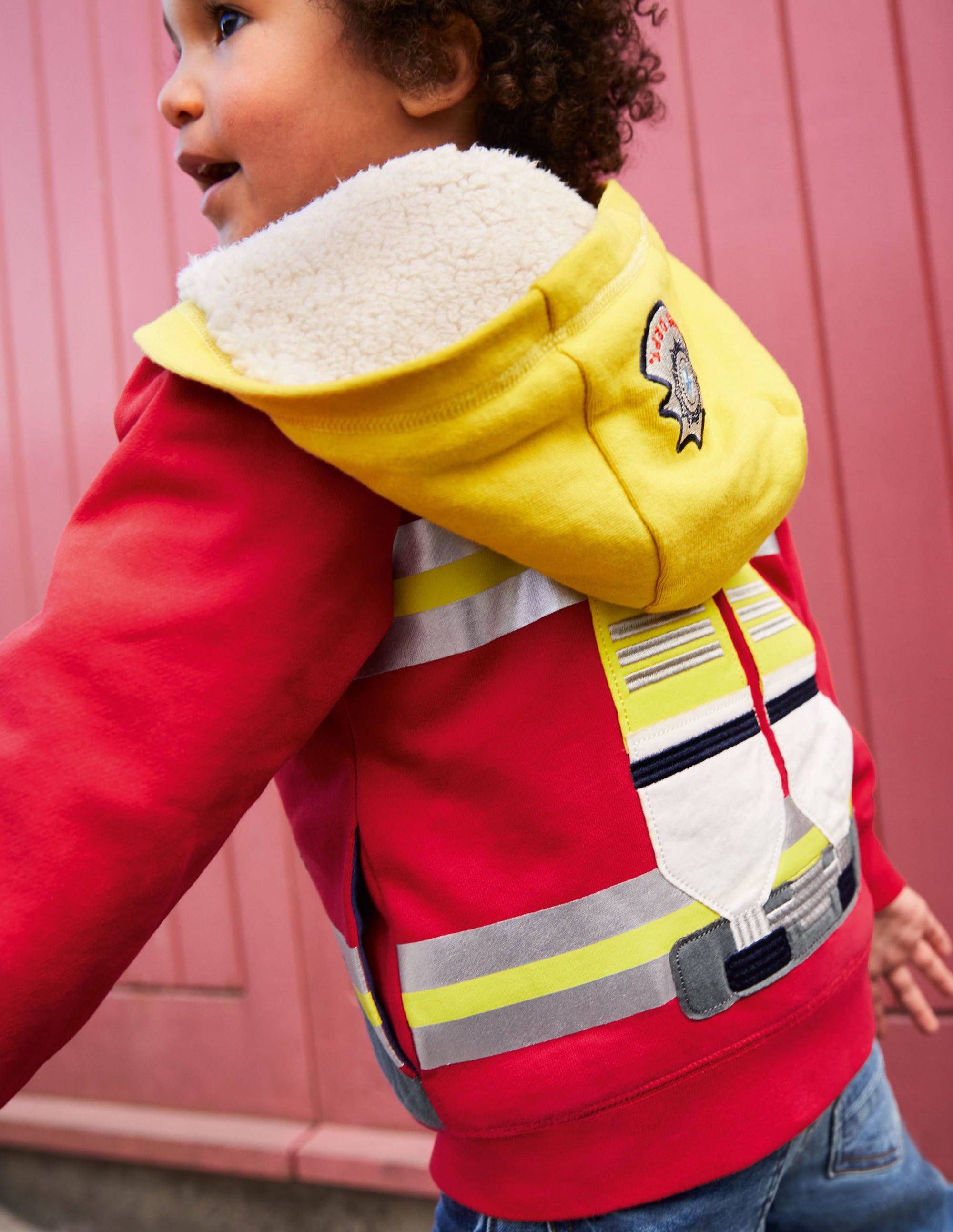 Shaggy-lined Appliqué Hoodie-Rockabilly Red Fireman - Image 4